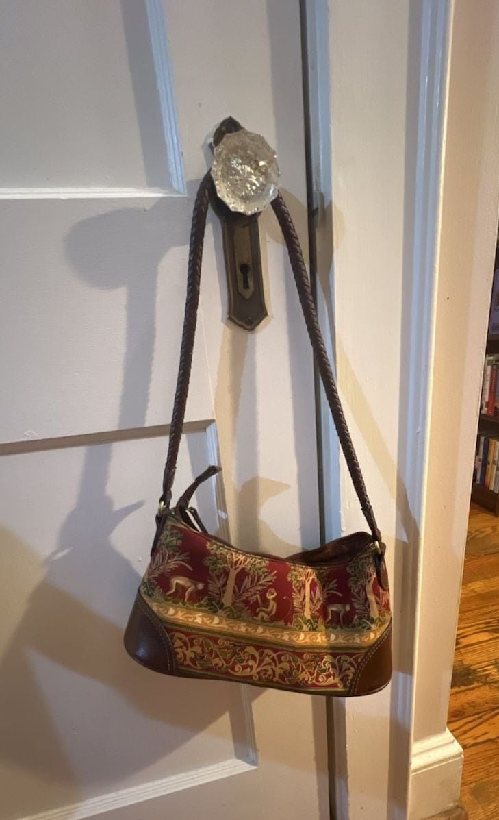 Vintage Tapestry Monkey Print Shoulder Bag Red Brown 6