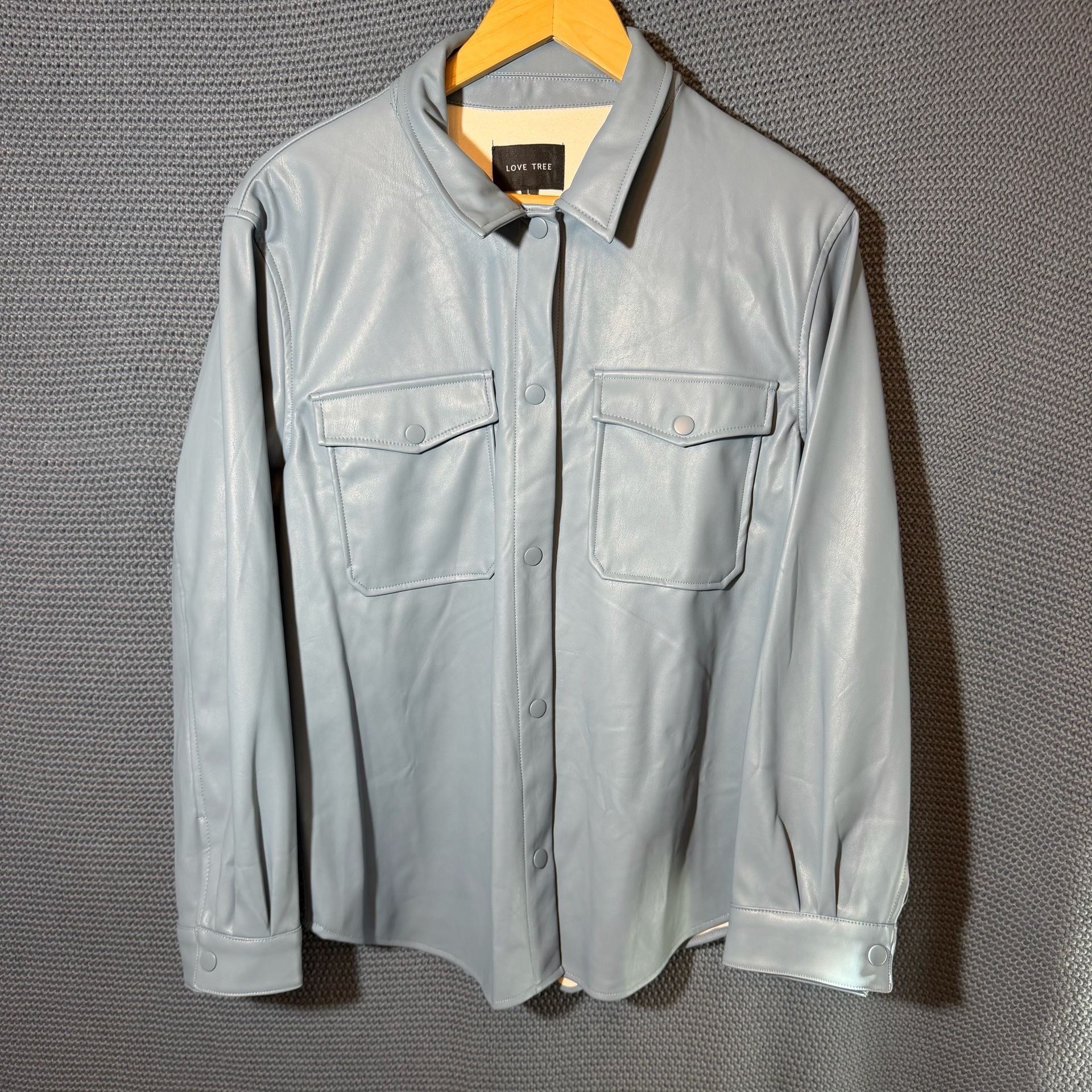 Love Tree Faux Leather Shirt Jacket Size L Blue Polyurethane 2