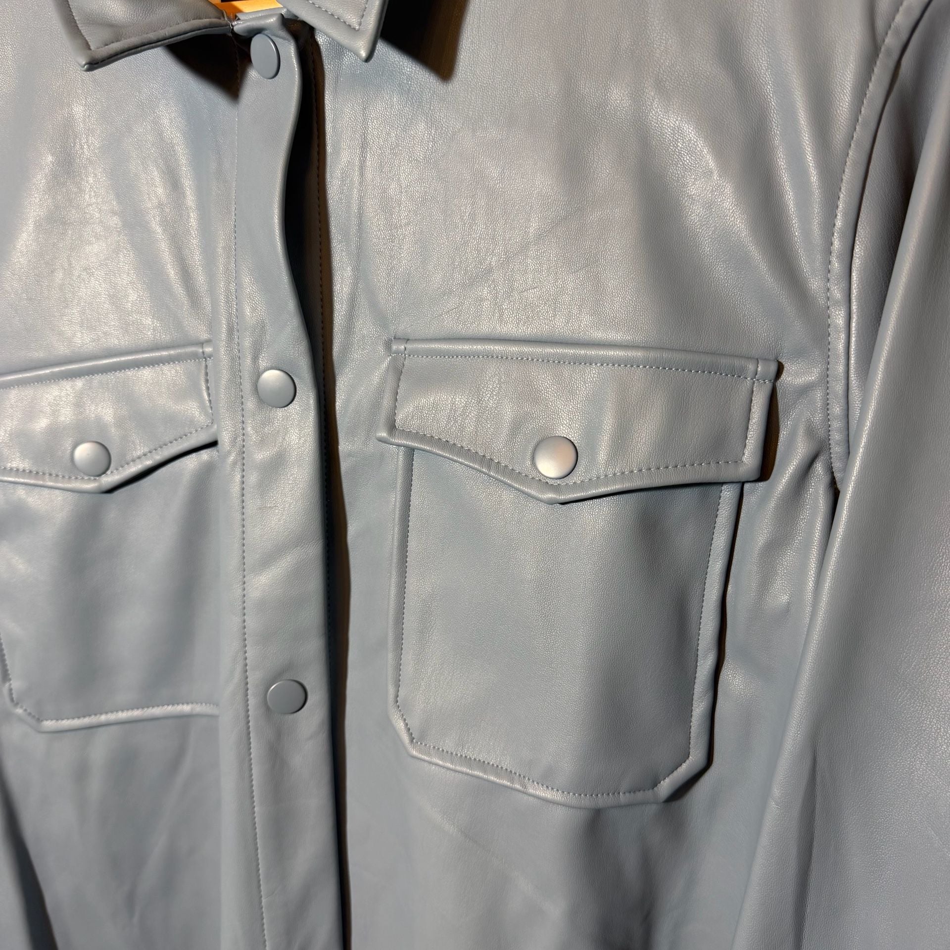 Love Tree Faux Leather Shirt Jacket Size L Blue Polyurethane 3