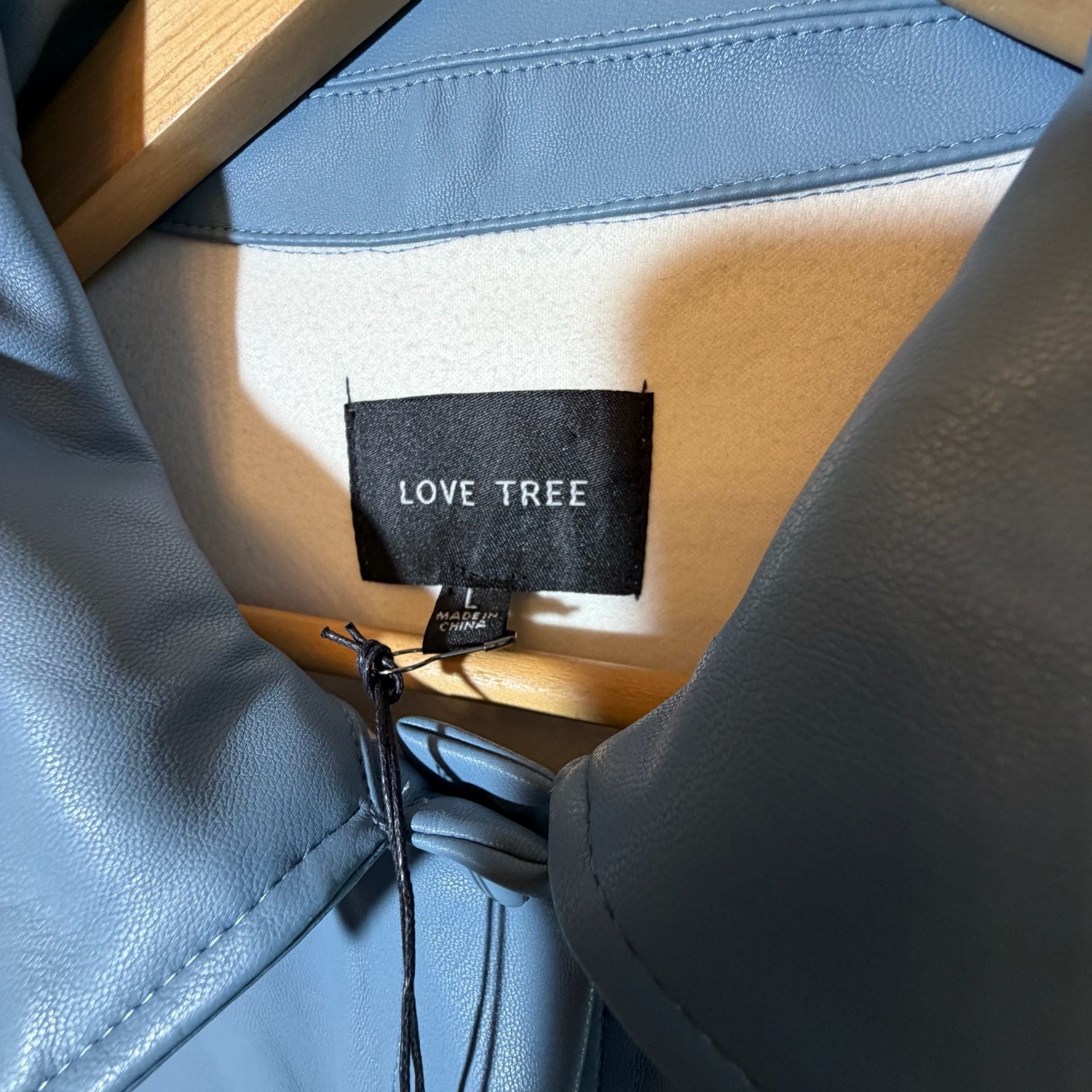 Love Tree Faux Leather Shirt Jacket Size L Blue Polyurethane 4