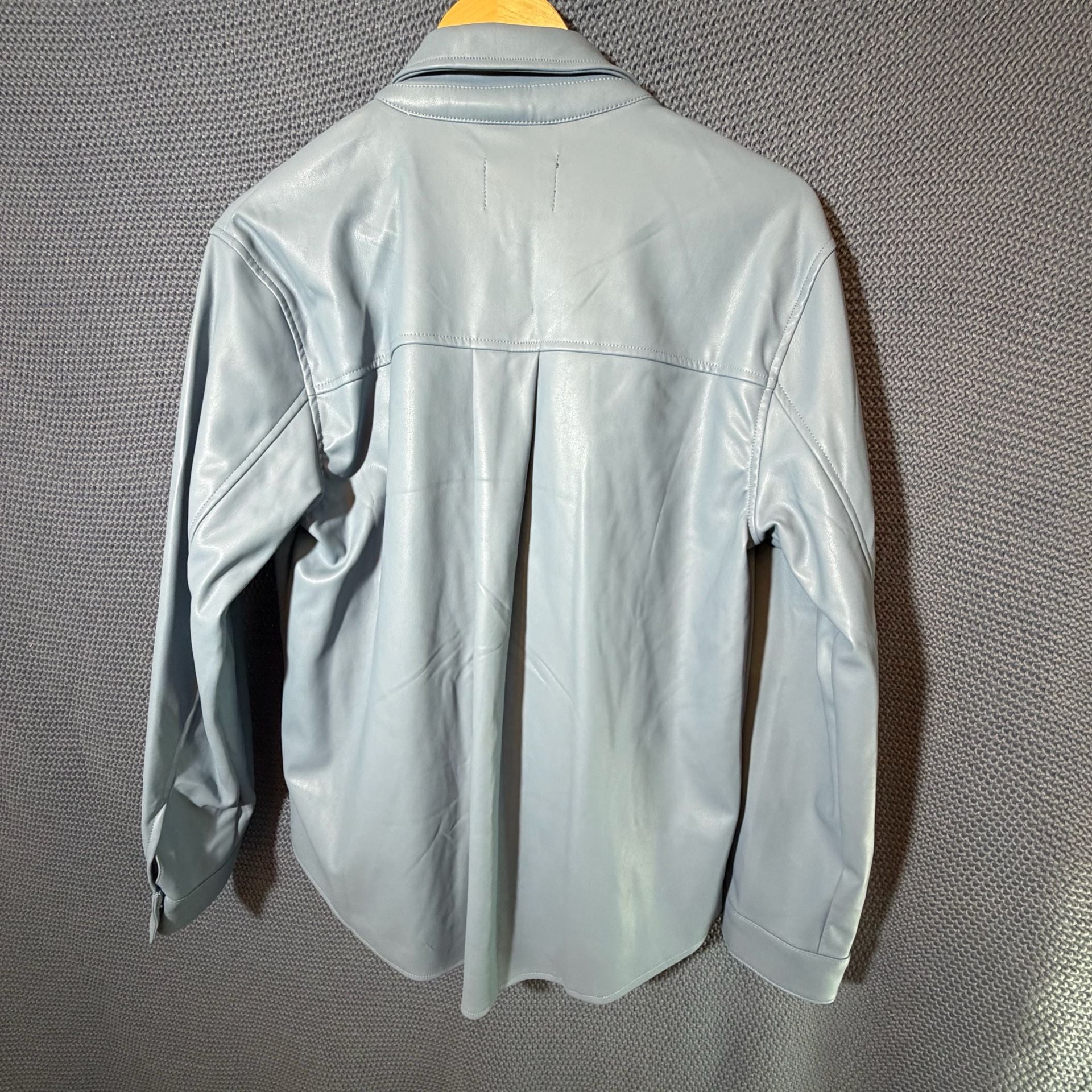 Love Tree Faux Leather Shirt Jacket Size L Blue Polyurethane 6