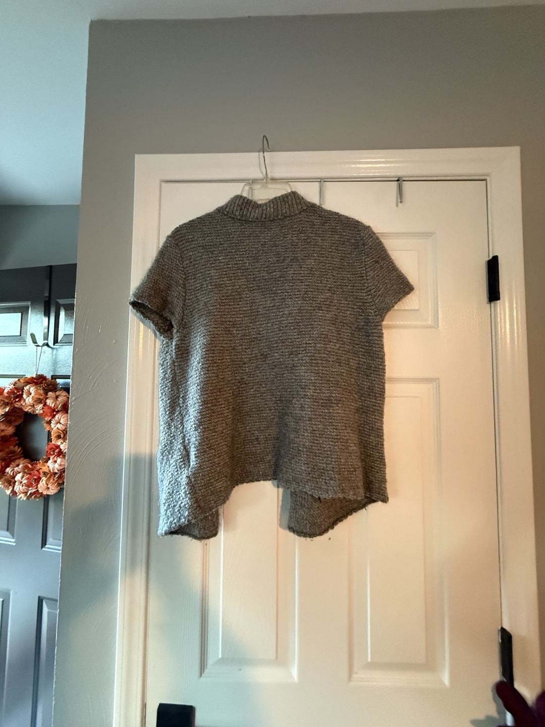 Eileen Fisher Cardigan Sweater Size L Gray Wool Alpaca Short Sleeve Pockets 9