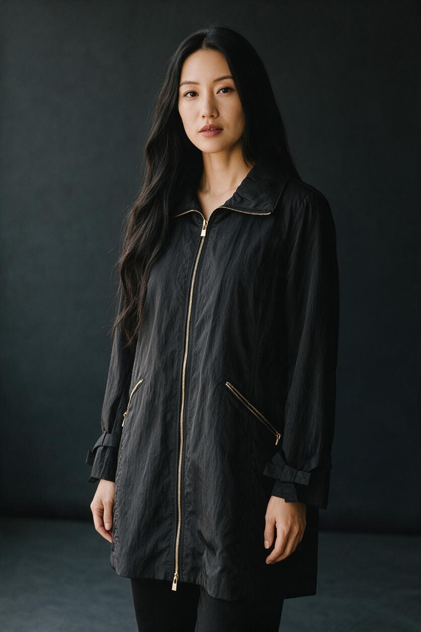 Karl Lagerfeld Paris Raincoat Size XL Black Bow Detail 2