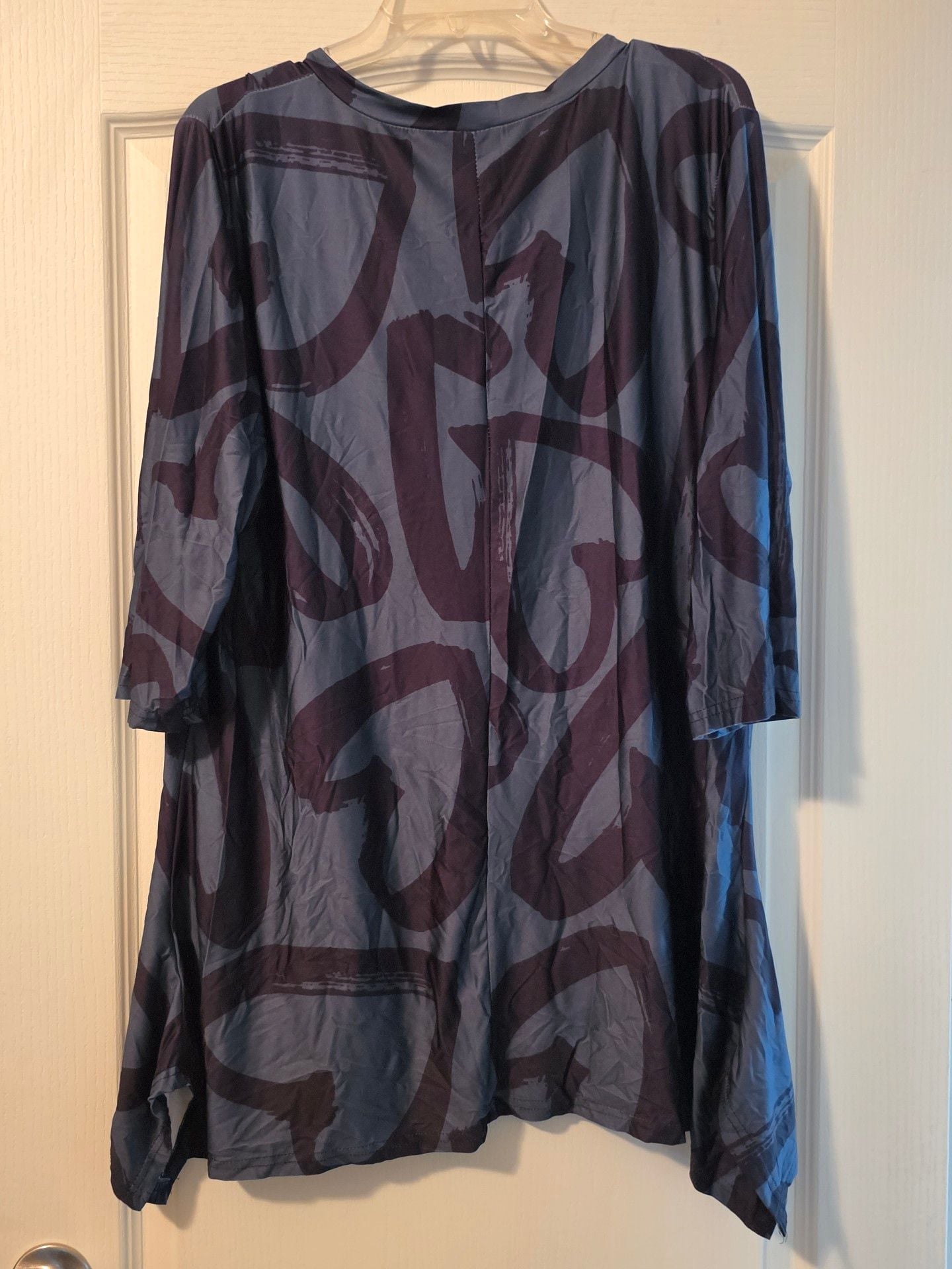 Lily by Firmiana Heart Print V-Neck Tunic Size 3X Blue Green Shirt Top 3