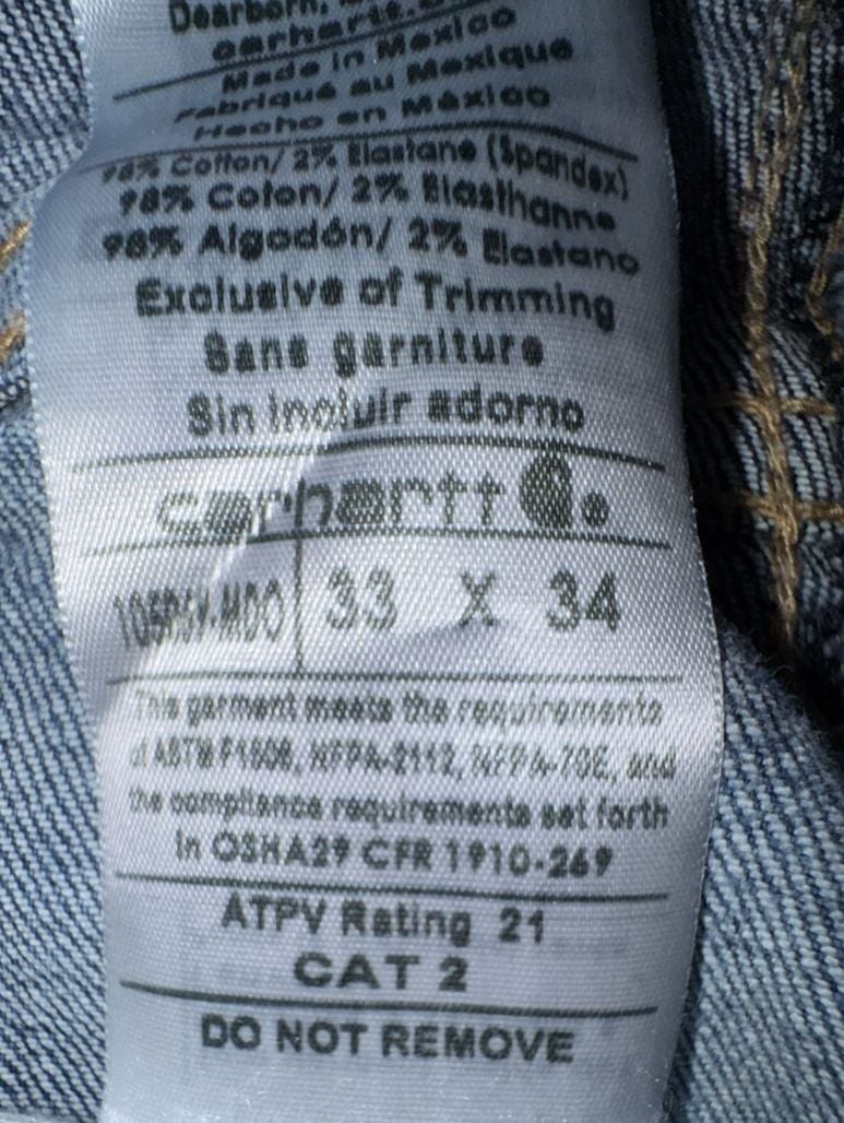 Carhartt FR Jeans Size 33x34 Blue Flame Resistant Denim Work Pants 9