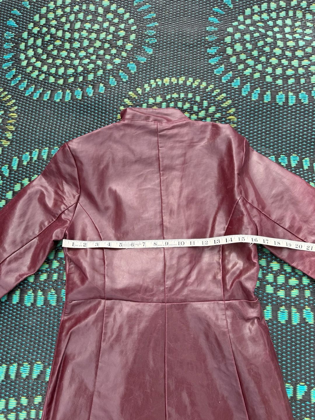 Jennyfer Faux Leather Long Jacket Size M Burgundy Asymmetrical Zip Coat 5