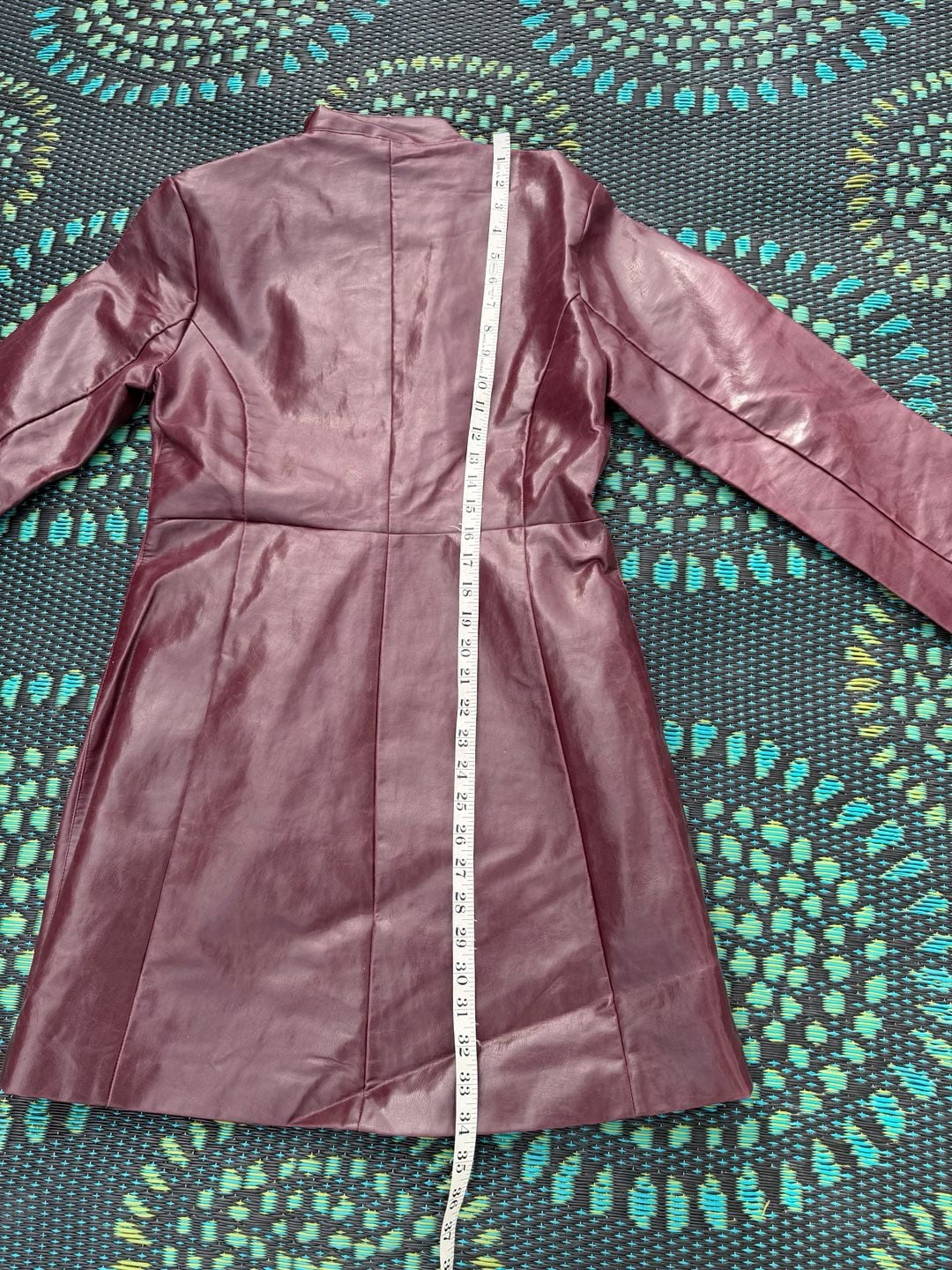 Jennyfer Faux Leather Long Jacket Size M Burgundy Asymmetrical Zip Coat 6