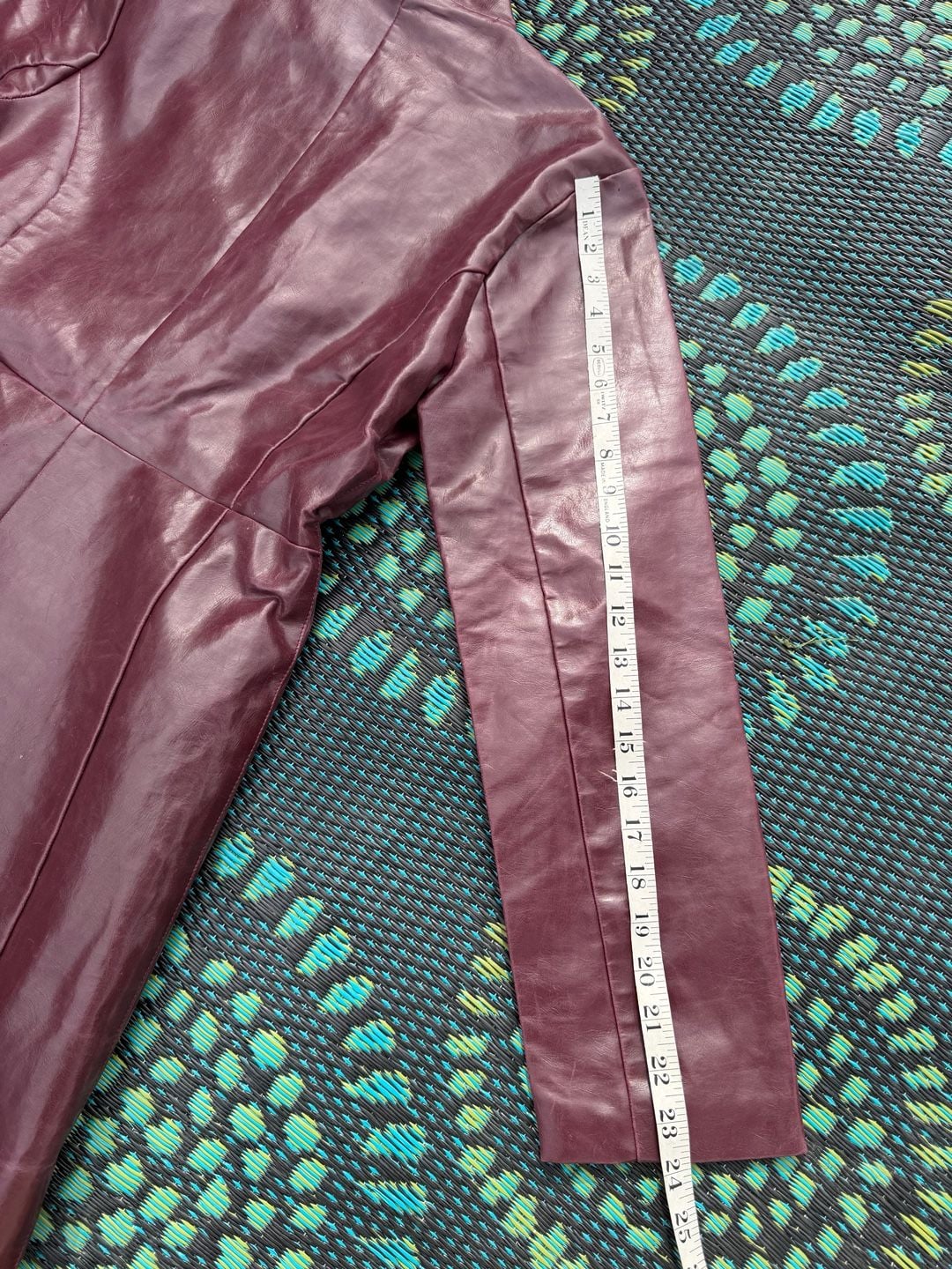 Jennyfer Faux Leather Long Jacket Size M Burgundy Asymmetrical Zip Coat 7