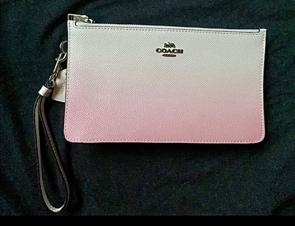 Coach Ombre White To Pink Gradient Leather Wristlet 3