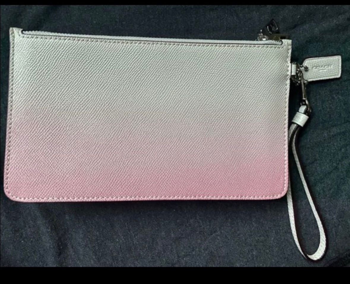 Coach Ombre White To Pink Gradient Leather Wristlet 4