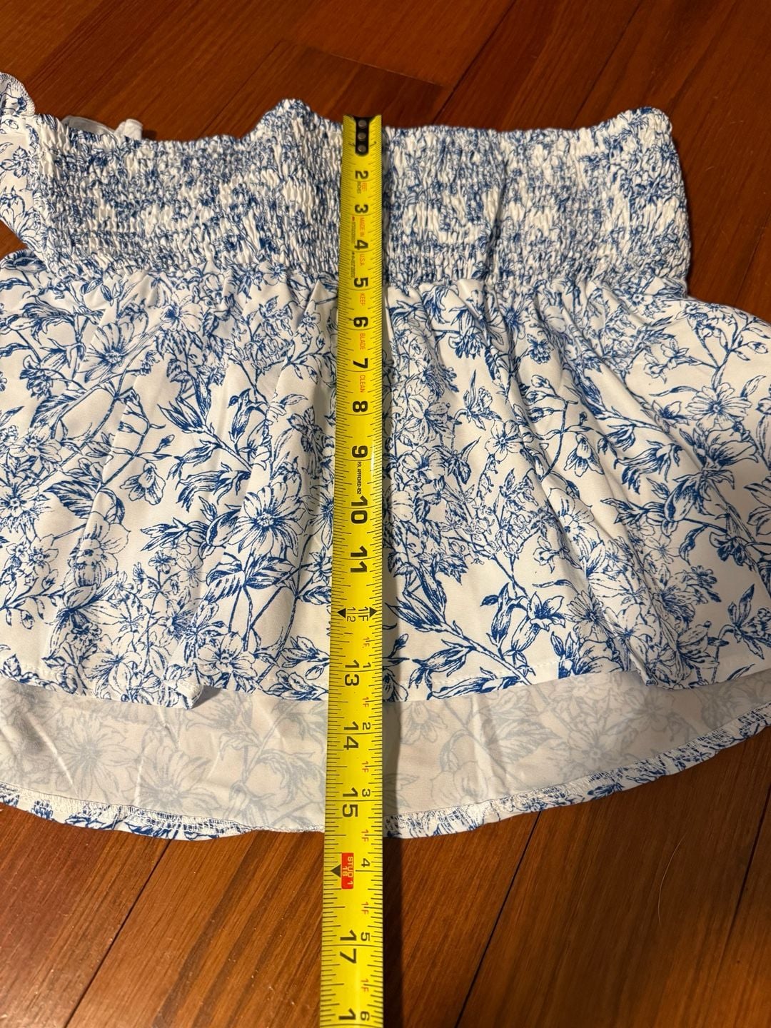 Shein Floral Print Smocked Tube Top Size L Blue White 3