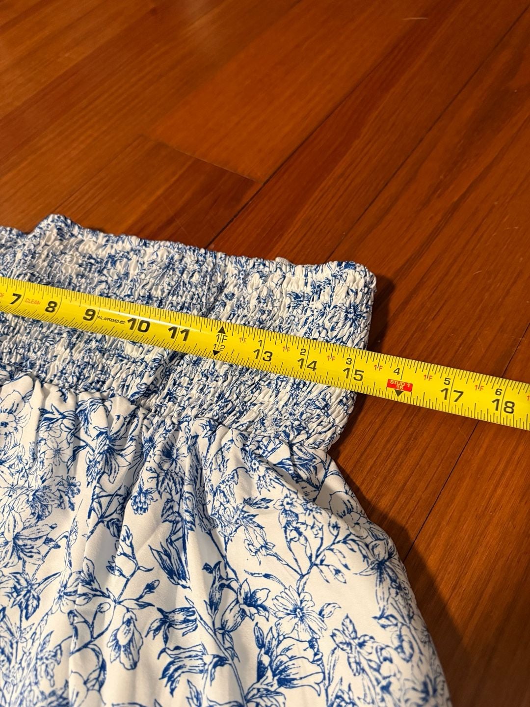 Shein Floral Print Smocked Tube Top Size L Blue White 4