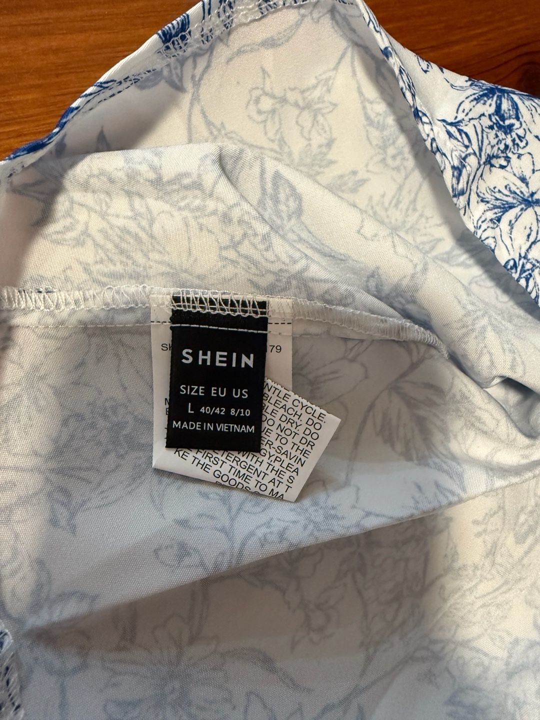 Shein Floral Print Smocked Tube Top Size L Blue White 5