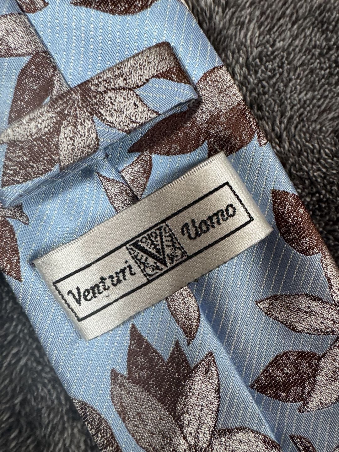 Venturi Uomo Silk Neck Tie Blue Brown Floral Italy 2