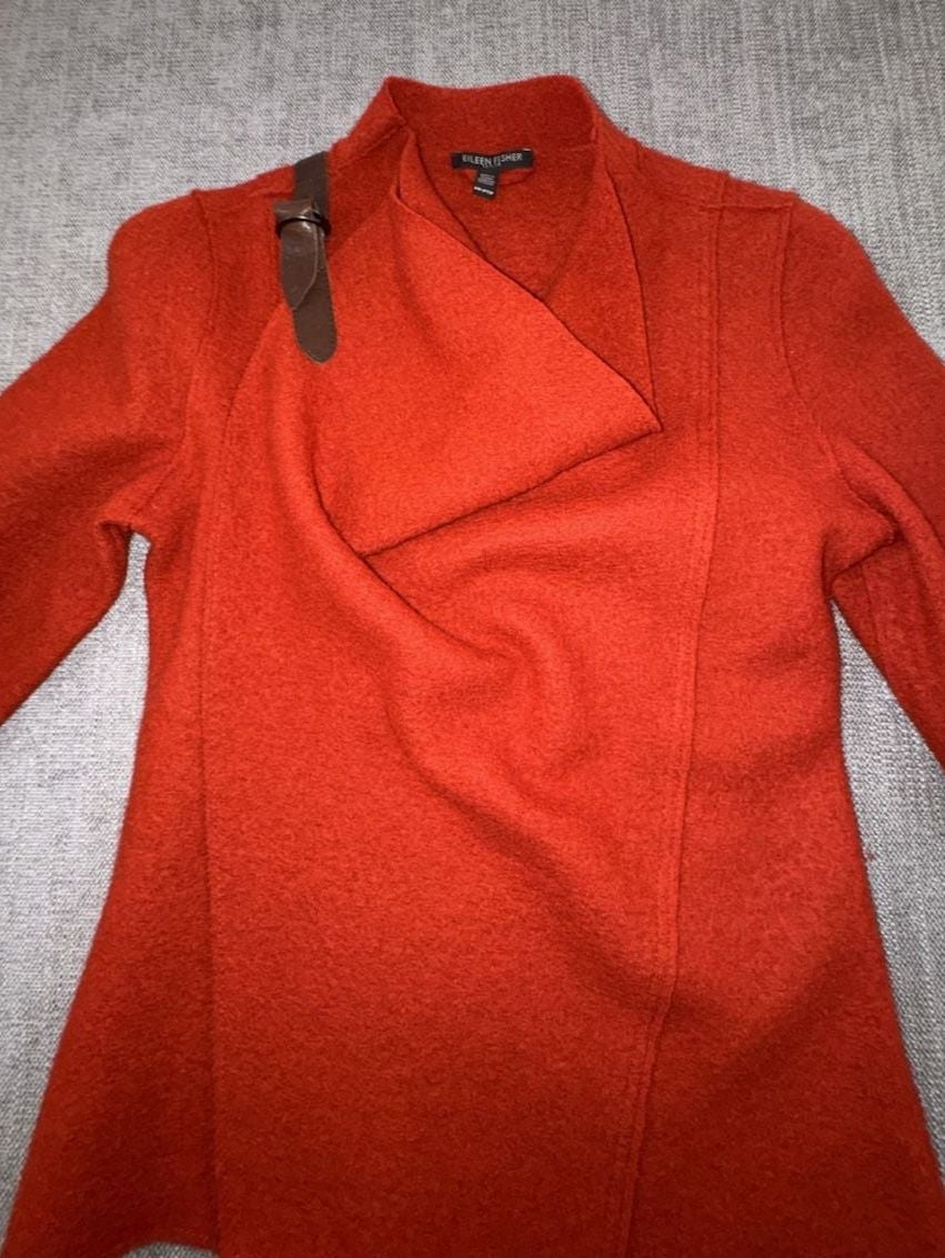 Eileen Fisher Wool Jacket Size PP Petite Red Boiled Trim 3
