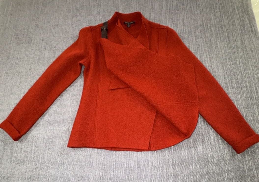 Eileen Fisher Wool Jacket Size PP Petite Red Boiled Trim 5