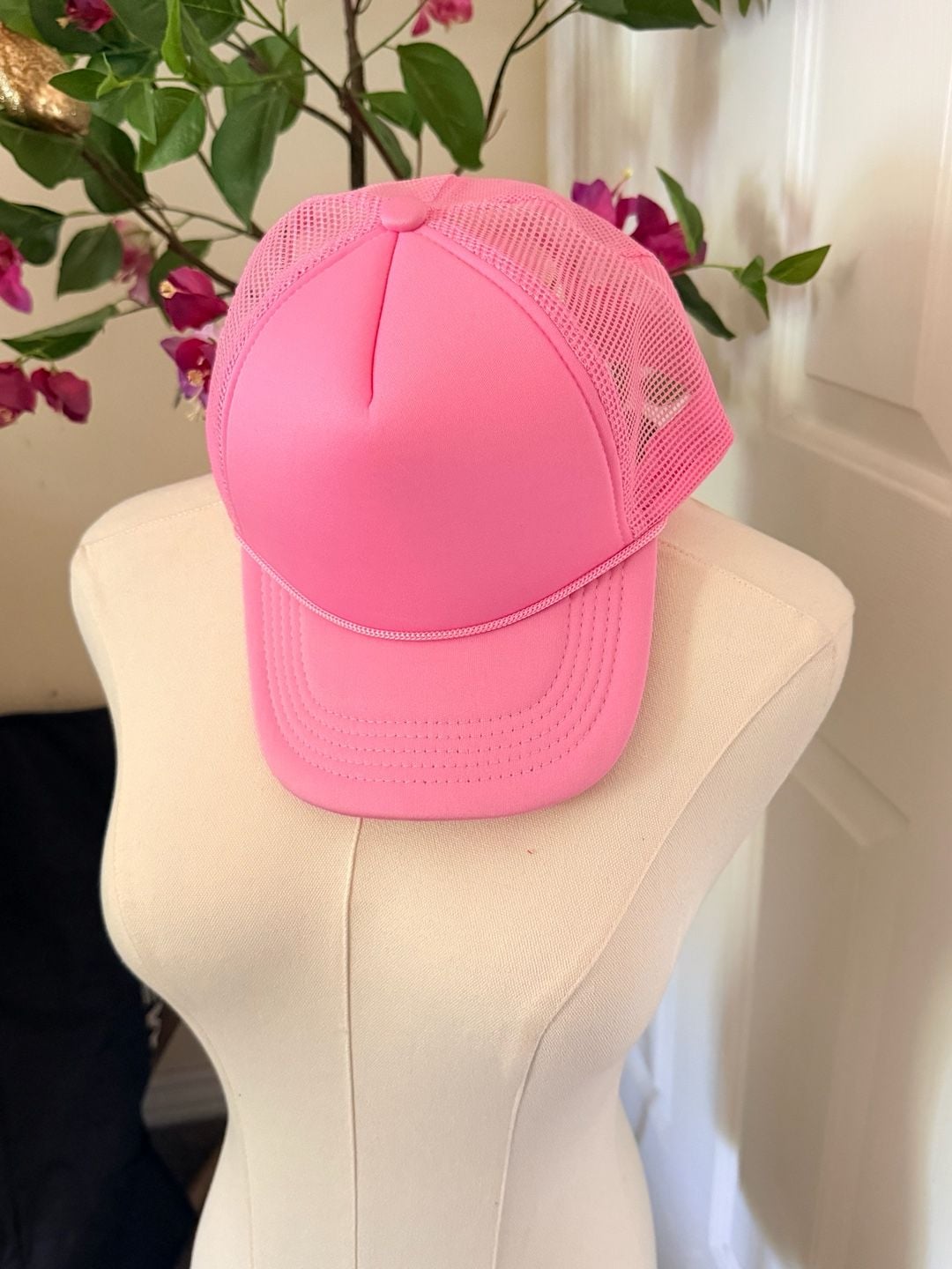 Plain Hot Pink Mesh Trucker Hat Adjustable Snapback Cap 2