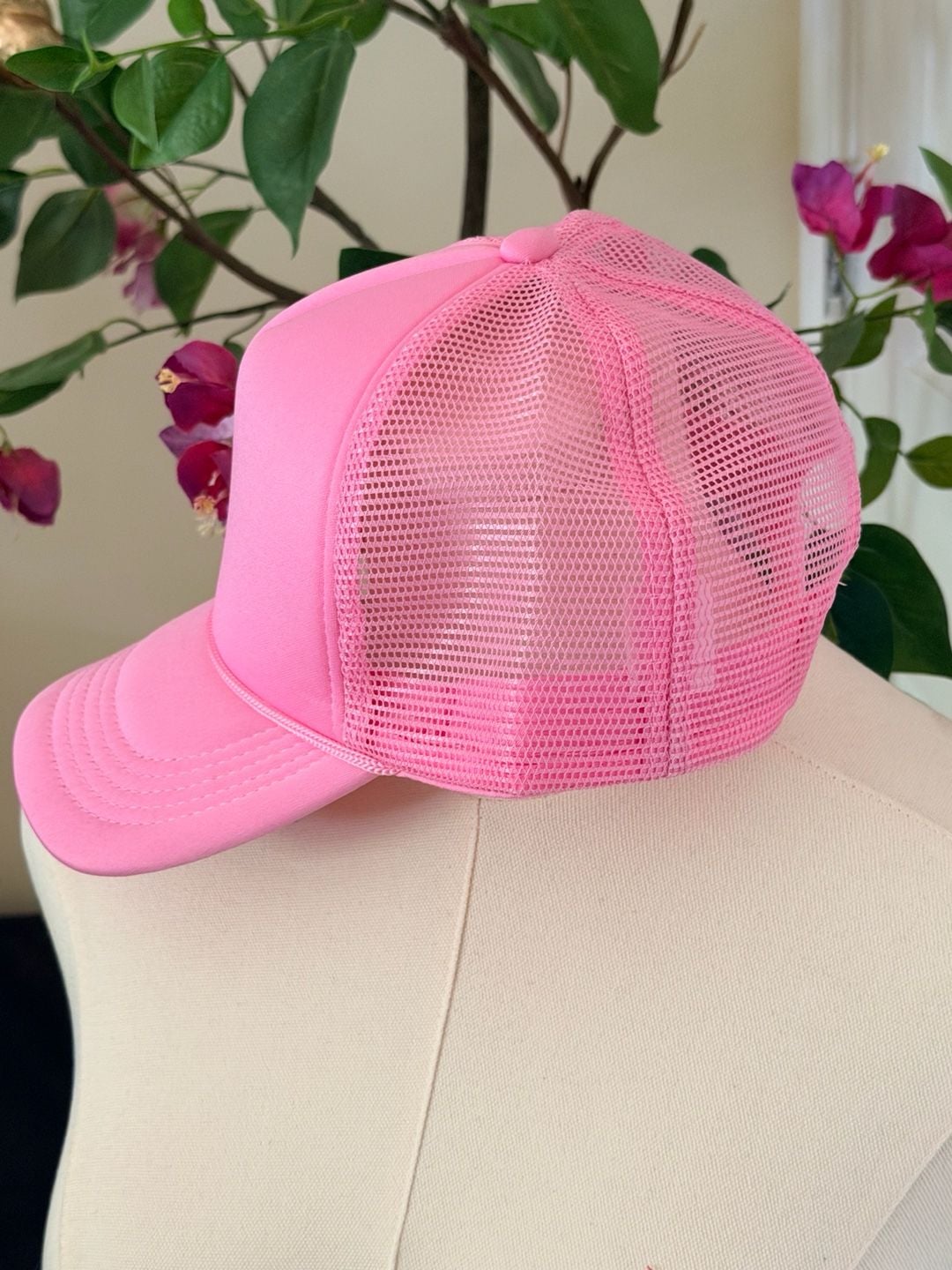 Plain Hot Pink Mesh Trucker Hat Adjustable Snapback Cap 3