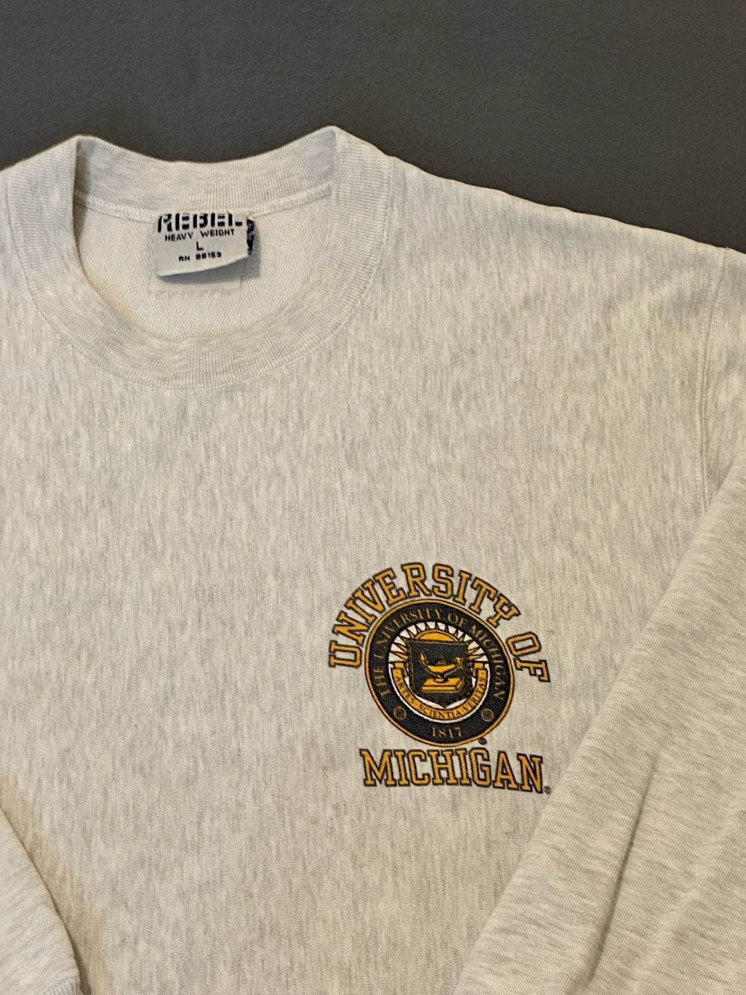 Rebel University of Michigan Heavyweight Sweatshirt Size L Grey 4