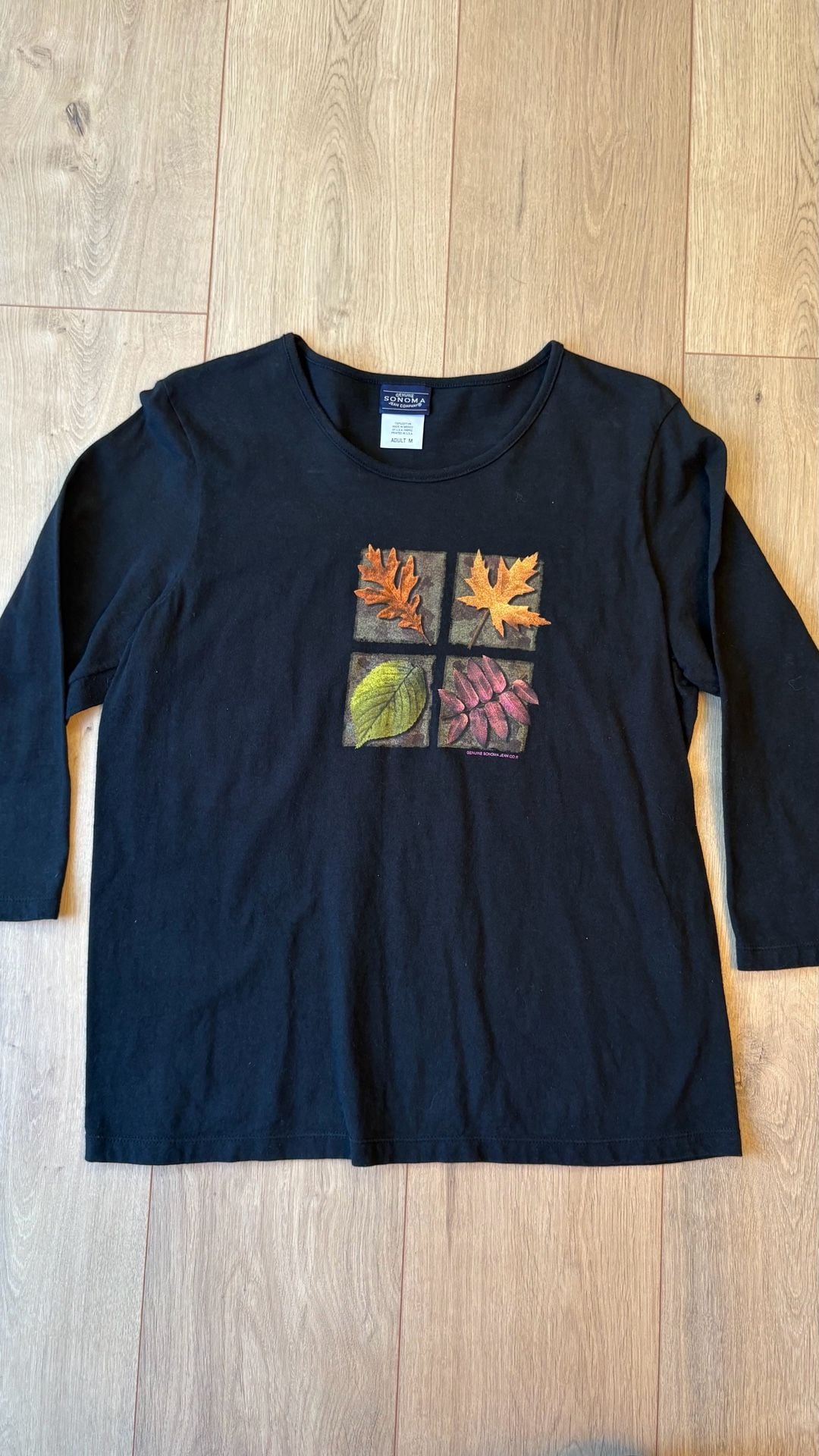 Sonoma Jean Company Fall Leaves Graphic Top Size M Black Cotton 2