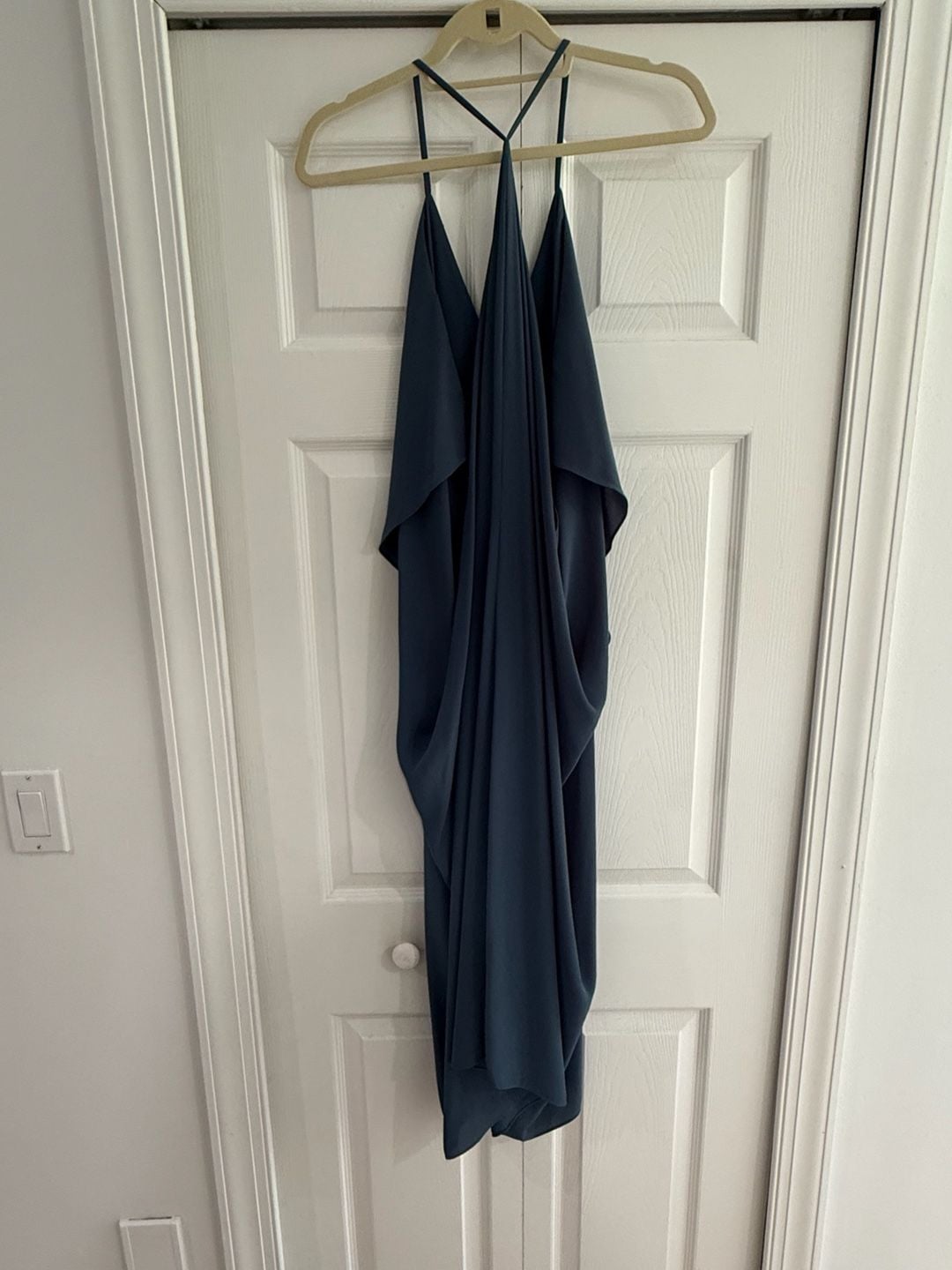 Halter V-Neck Draped Asymmetric Midi Dress Teal 5