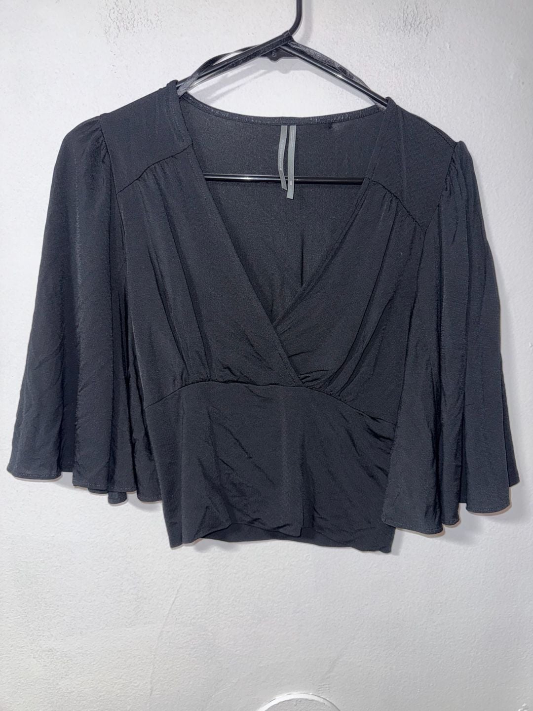 By Anthropologie Black Blouse XXS Wrap Bell Sleeve 2