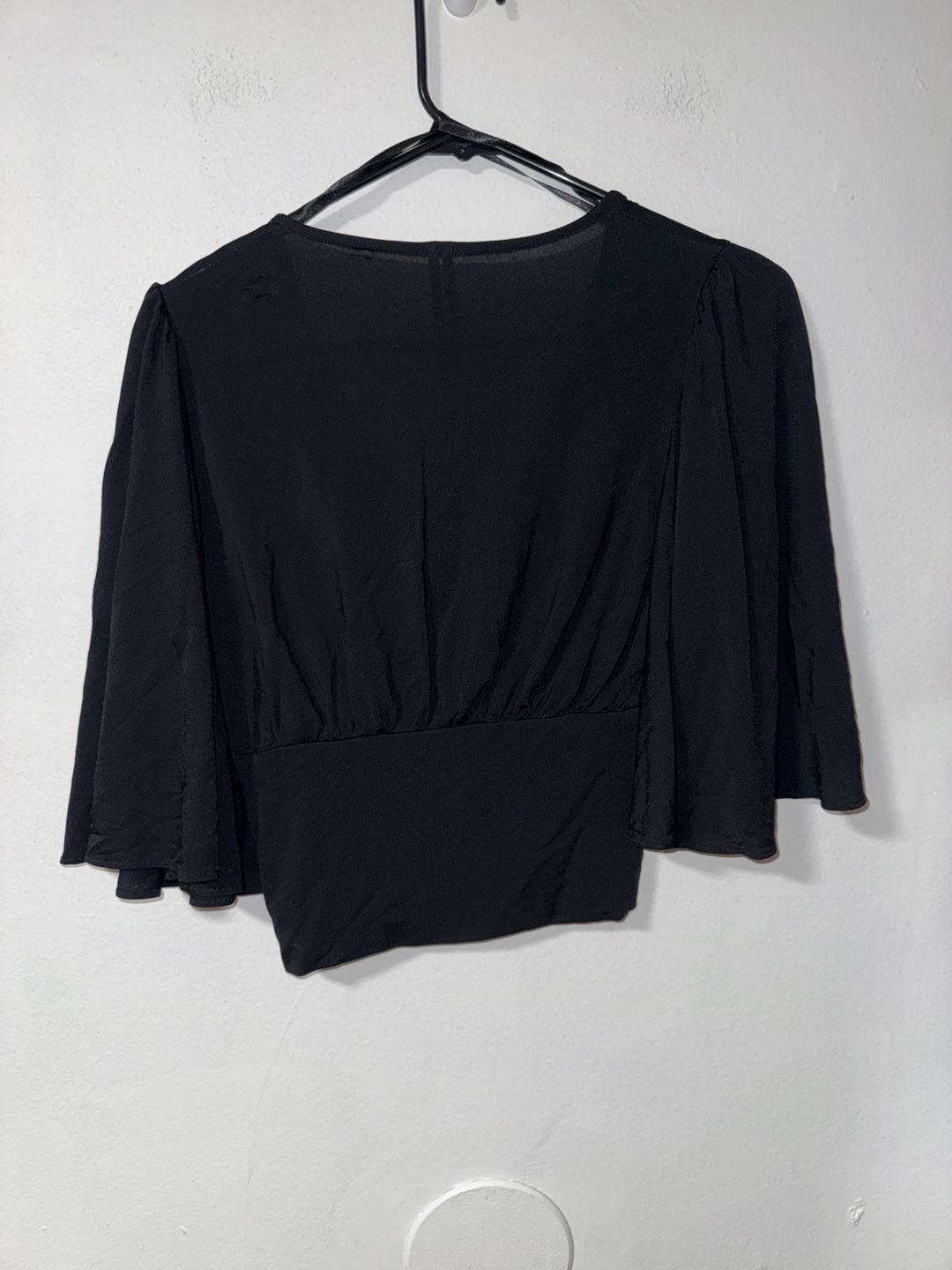 By Anthropologie Black Blouse XXS Wrap Bell Sleeve 3