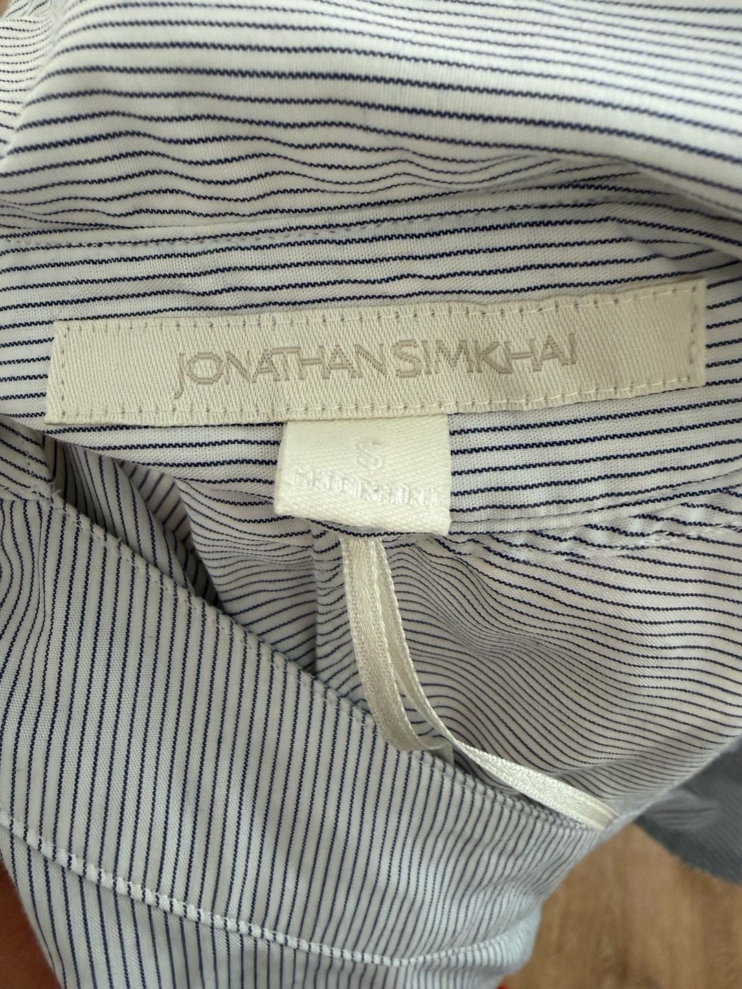 Jonathan Simkhai One-Shoulder Pinstripe Shirt Size S Blue White 3