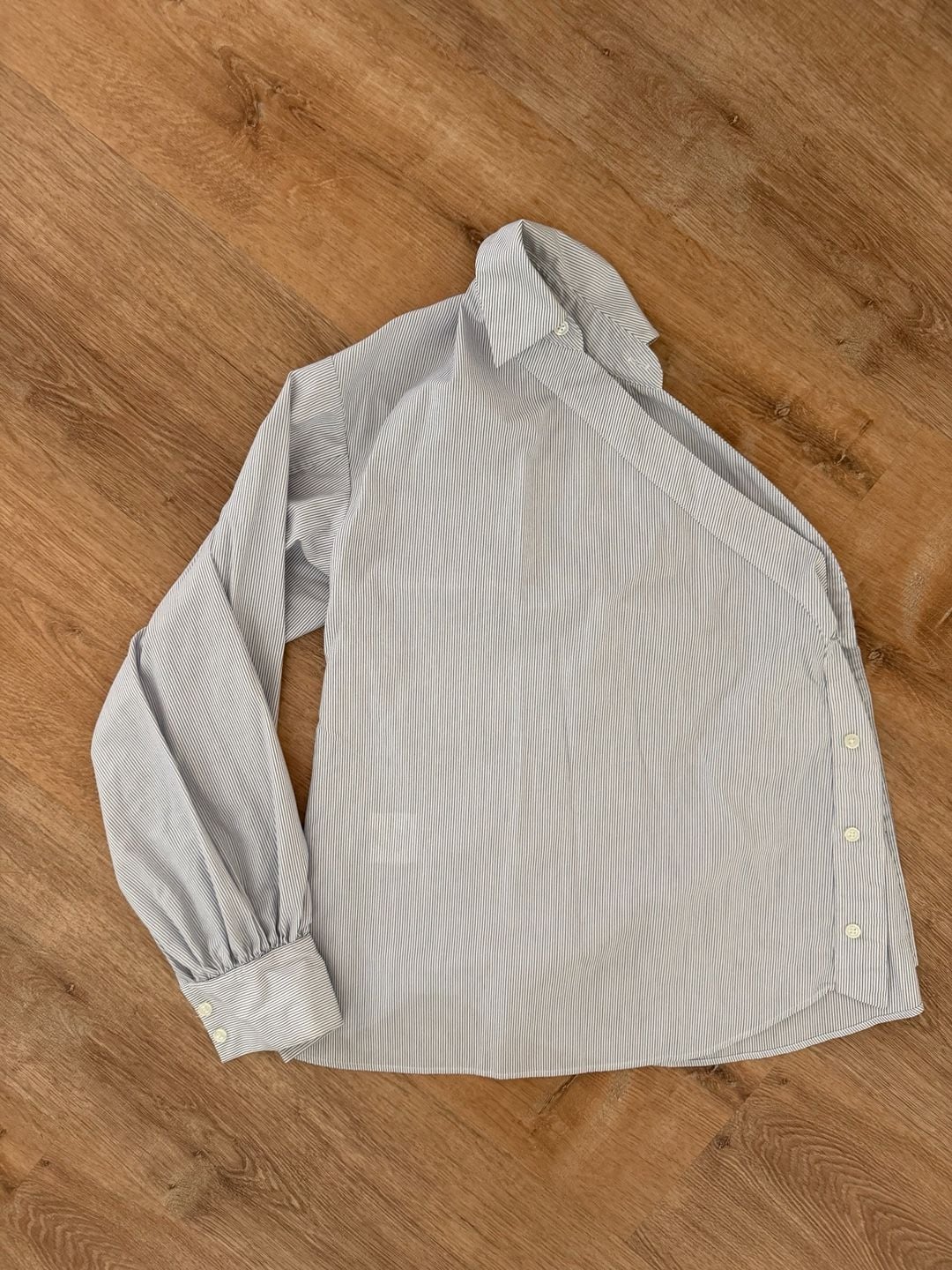 Jonathan Simkhai One-Shoulder Pinstripe Shirt Size S Blue White 5