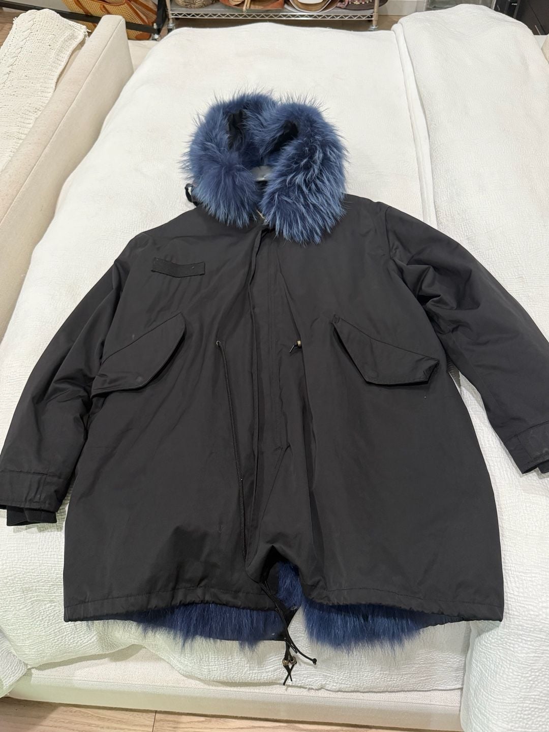 Fur Lined Parka Jacket Black Blue 3