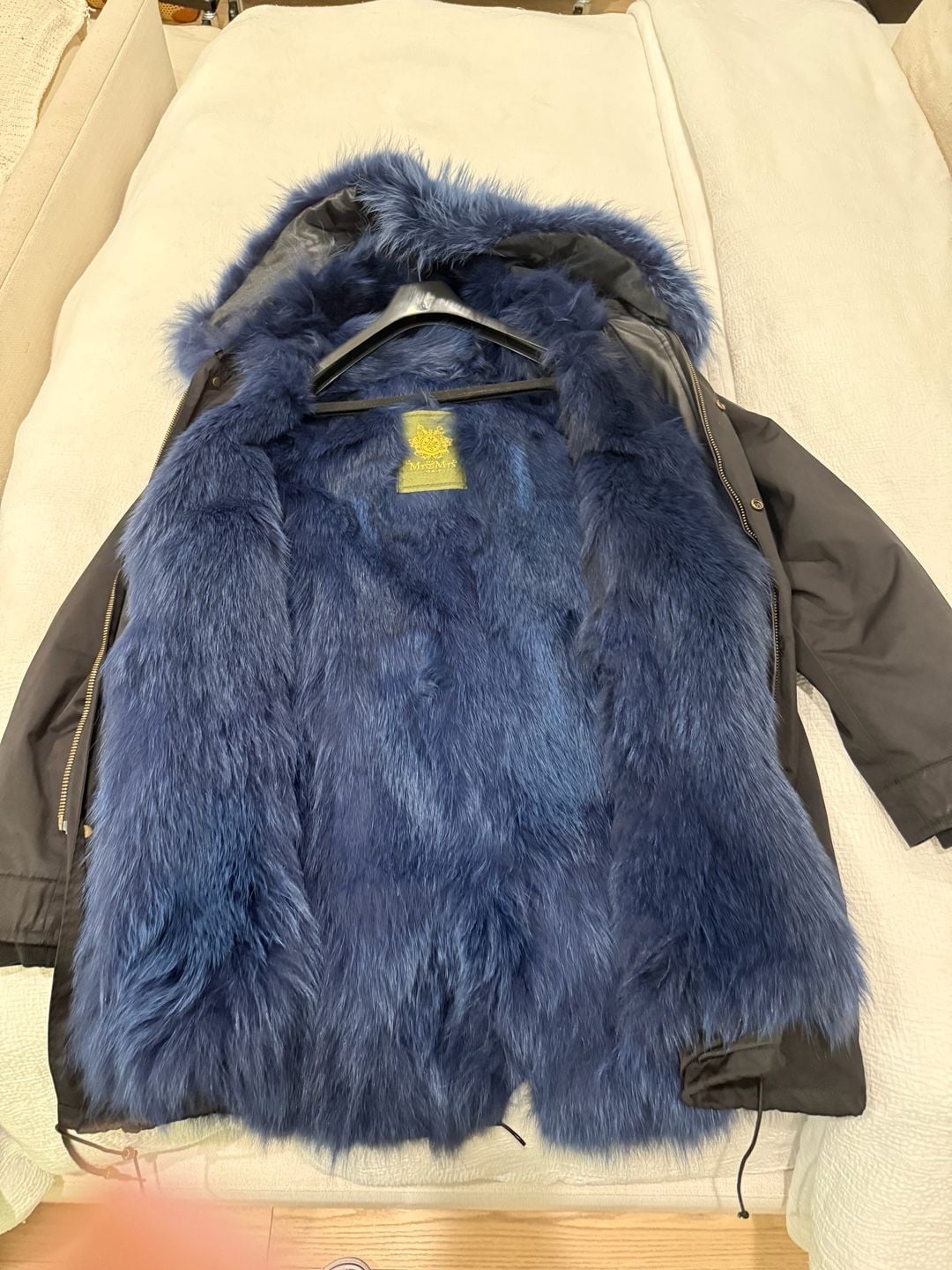 Fur Lined Parka Jacket Black Blue 4