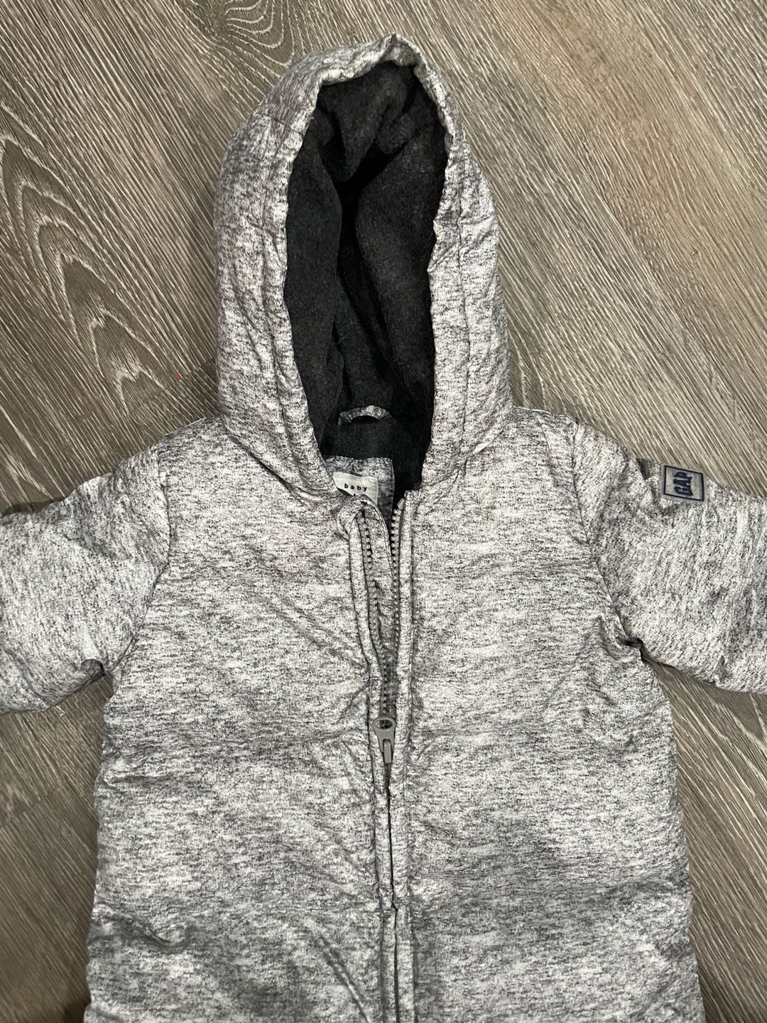 Baby Gap Snowsuit Size 0-6 Months Gray Fleece Lined Pram Bunting 7