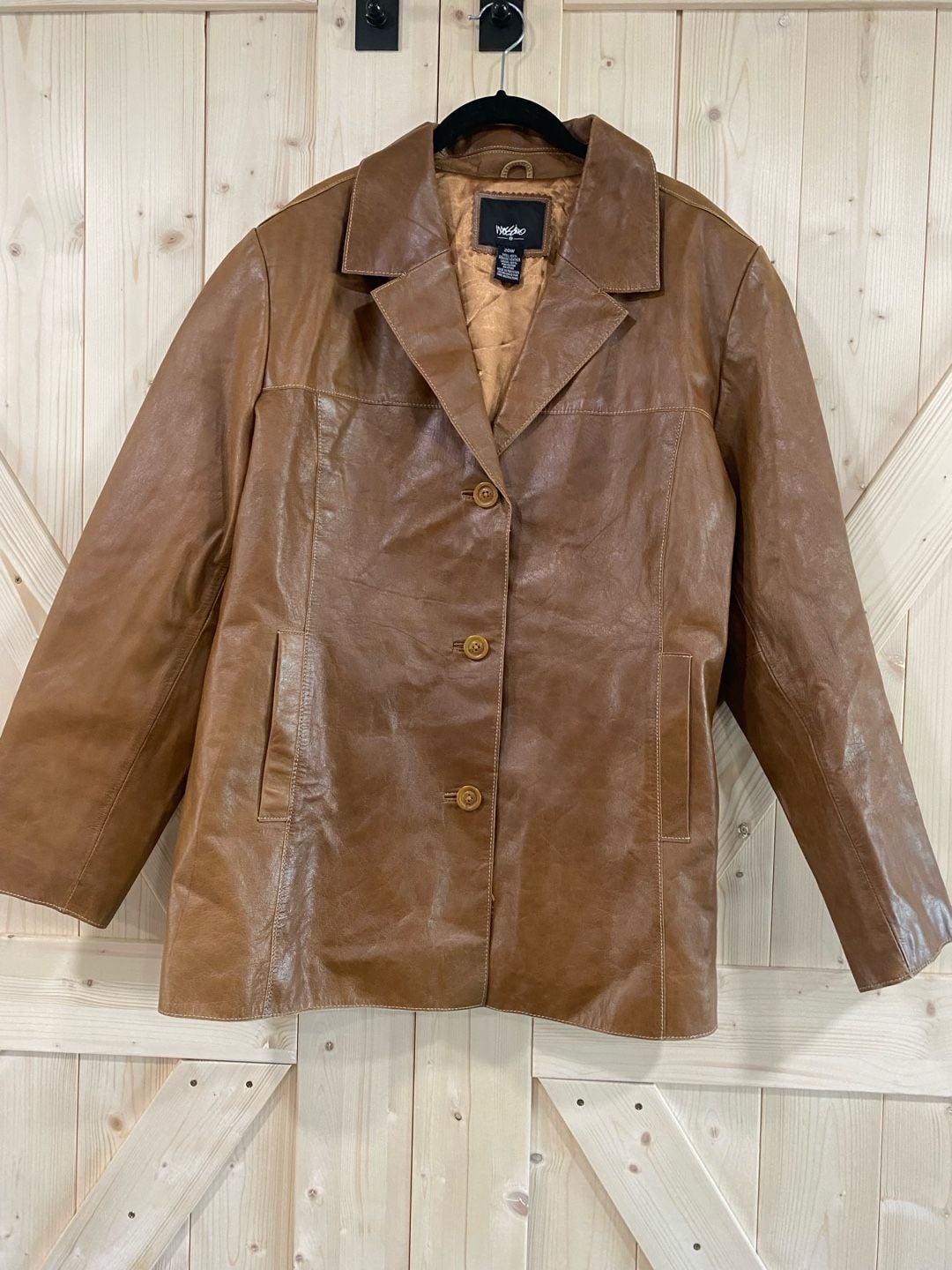 NWOT Mossimo Leather Jacket Size 20W Brown Genuine Leather Blazer Coat 2
