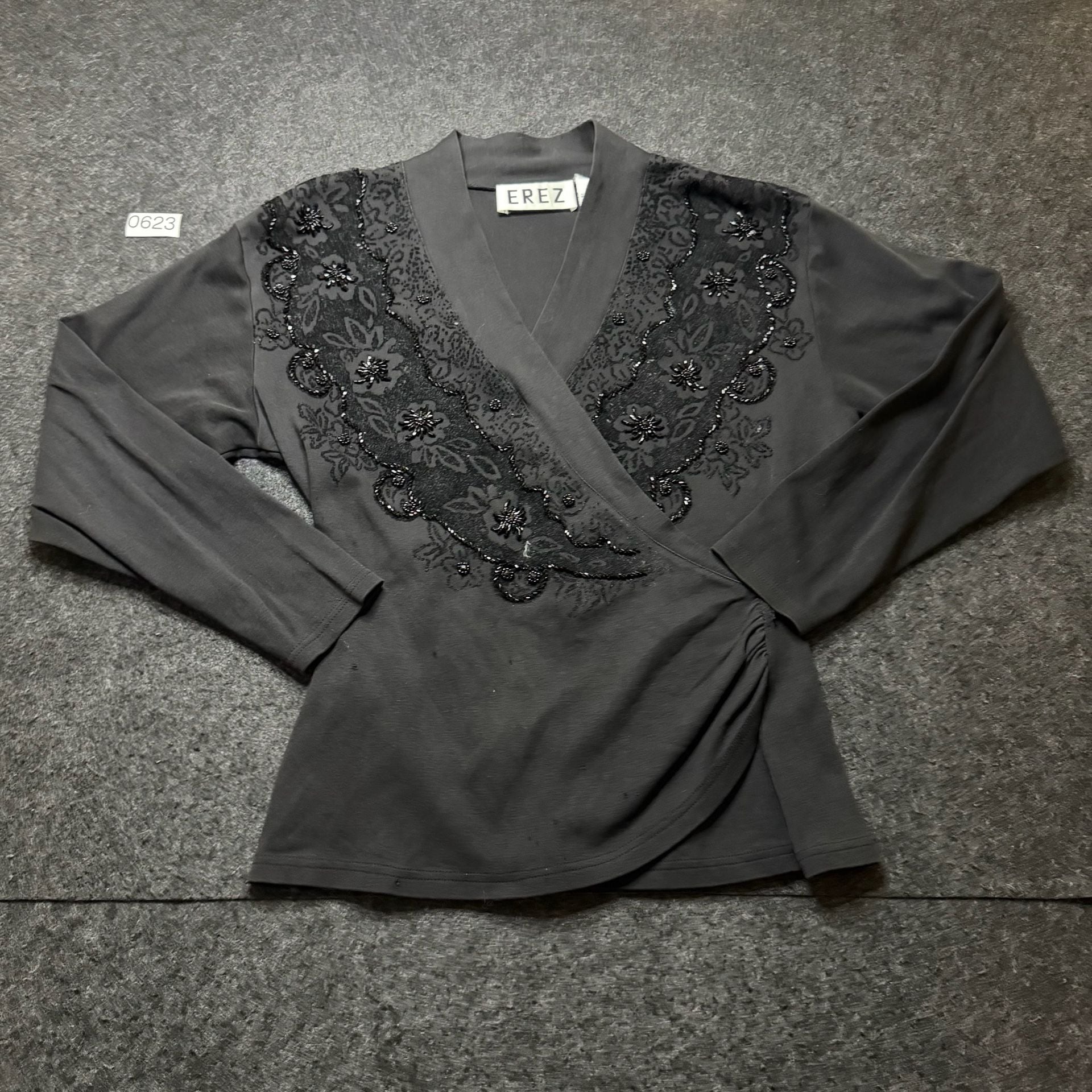 Erez Black Beaded Wrap Blouse 2