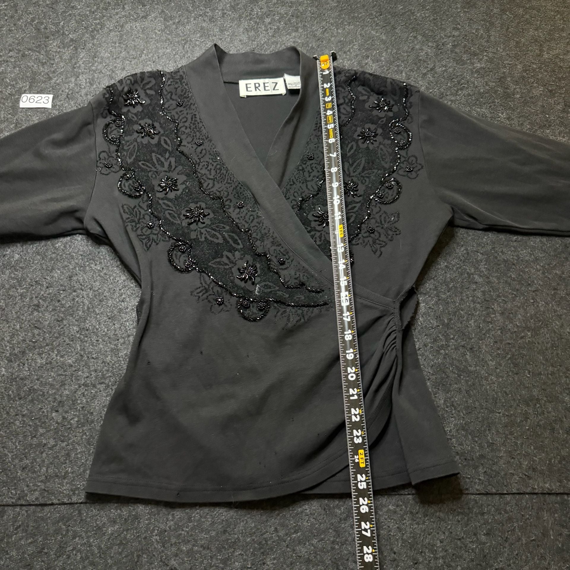 Erez Black Beaded Wrap Blouse 6
