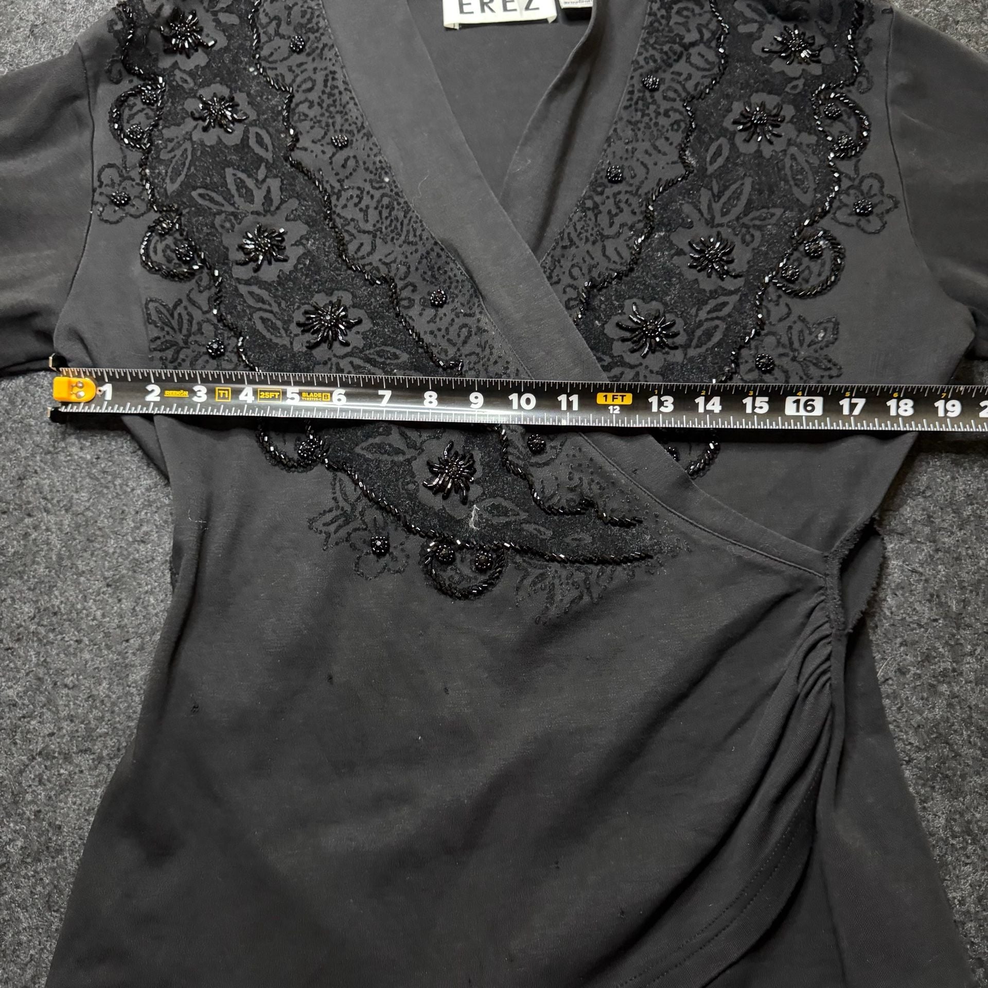 Erez Black Beaded Wrap Blouse 7