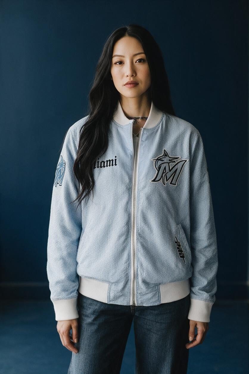 Pro Standard Miami Marlins Seersucker Reversible Bomber Jacket 2