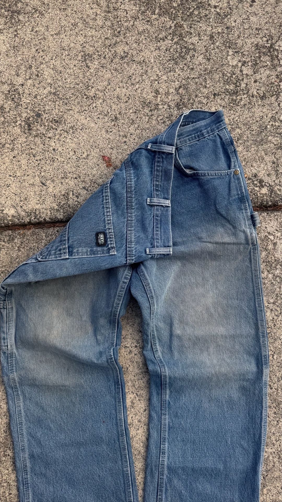 KEY Dungarees Carpenter Jeans 34x30 Blue Relaxed Straight Leg Workwear 6