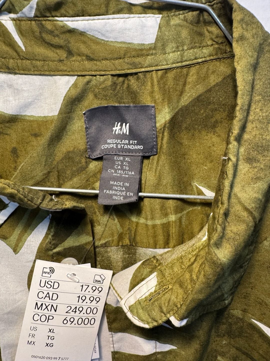 H&M Leaf Print Short Sleeve Shirt Size XL Green 4