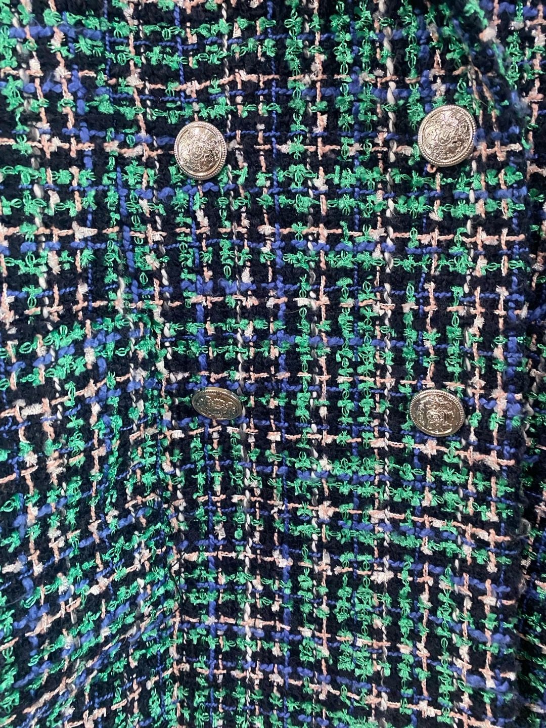 Rachel Zoe Tweed Blazer Jacket Size L Blue Green Double Breasted 5