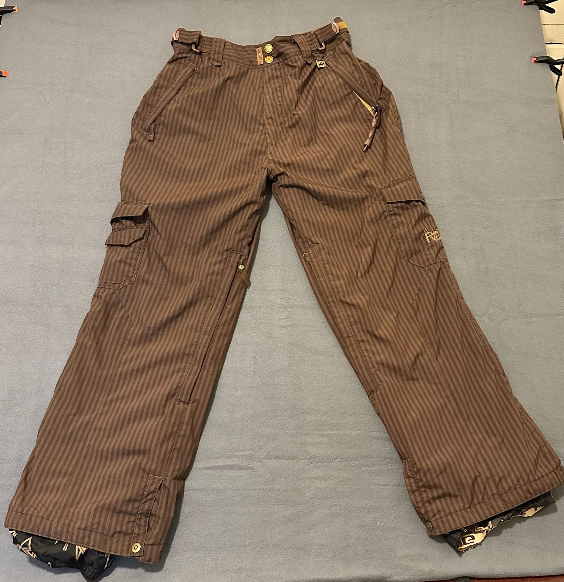 Ride Snowboards Cargo Snow Pants Size M Pinstripe Brown 2