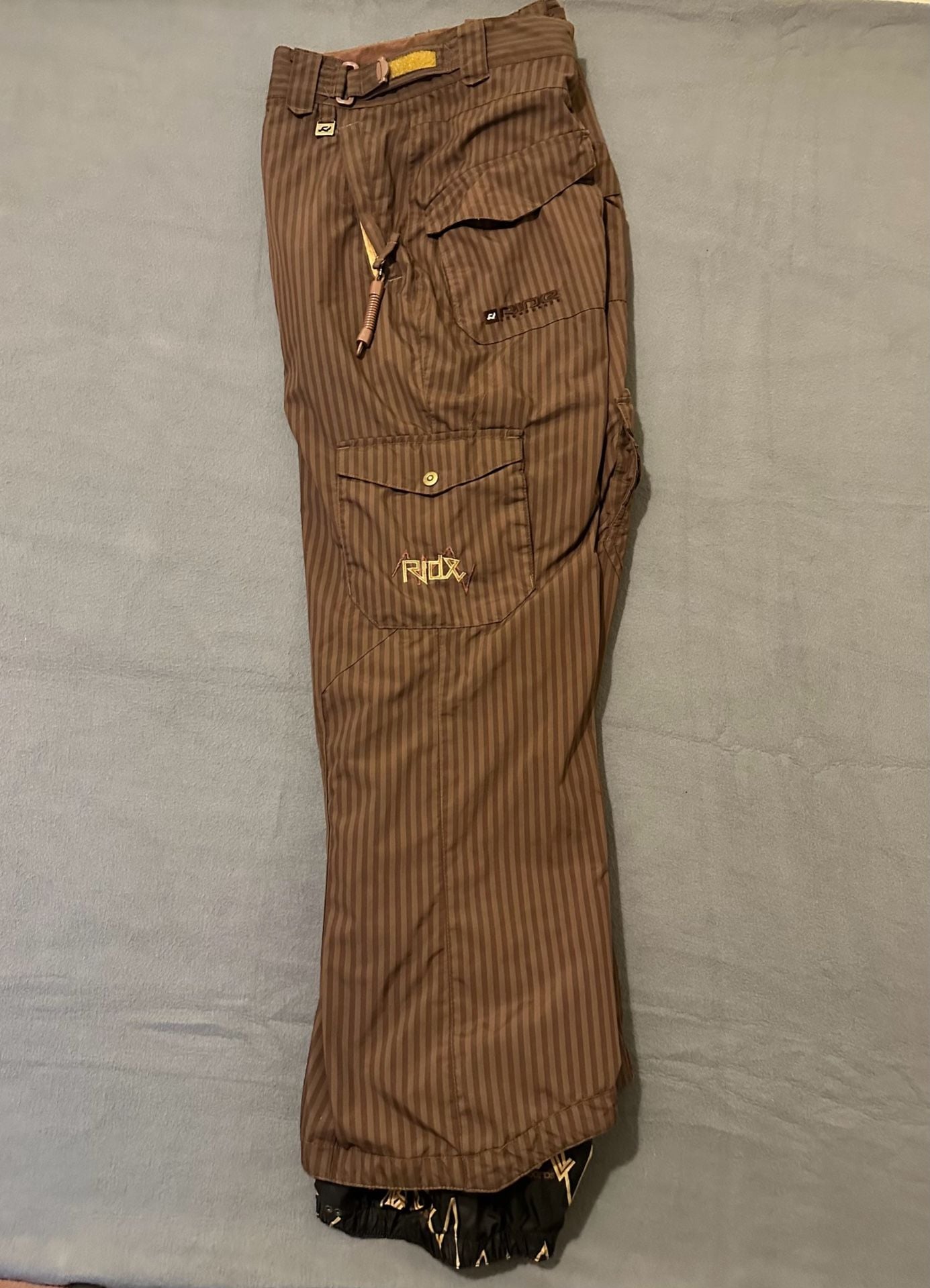 Ride Snowboards Cargo Snow Pants Size M Pinstripe Brown 11