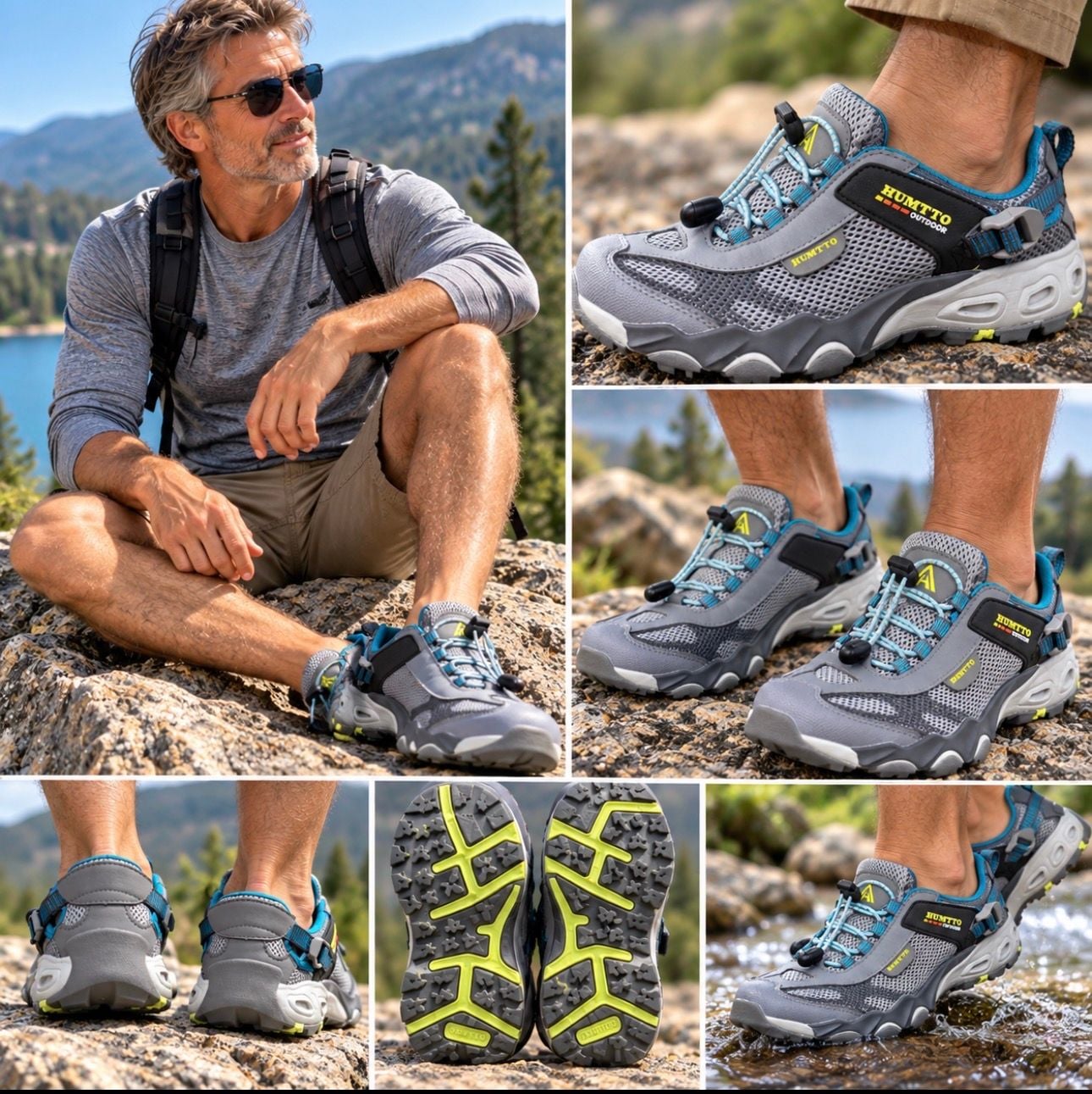 HUMTTO HT2605-5 Men’s Size 8 Water Hiking Shoes Gray Aqua Trail Quick Dry 2