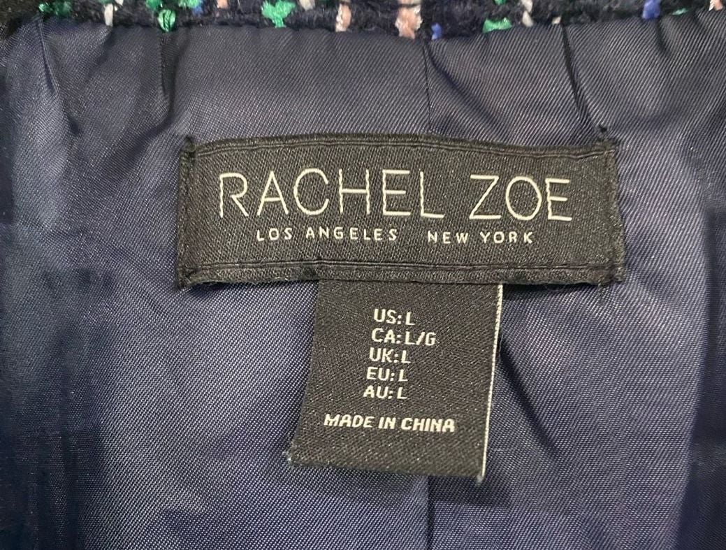 Rachel Zoe Tweed Blazer Jacket Size L Blue Green Double Breasted 7