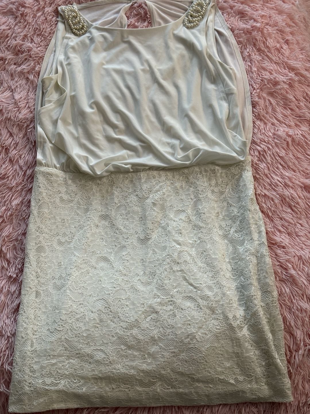 Scarlett Dress Size 10 White Sleeveless Lace Pearl Beaded Open Back 4