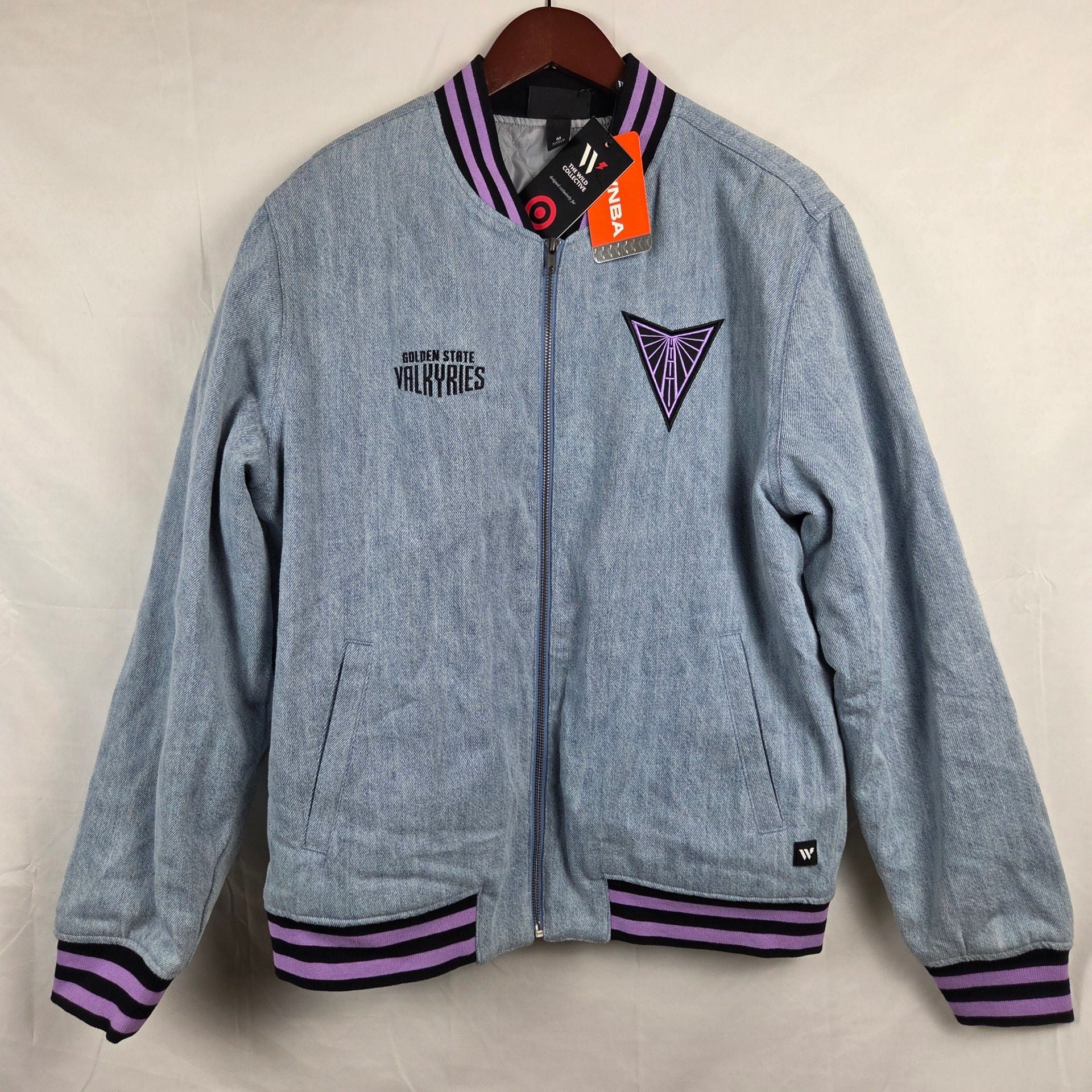 WNBA Golden State Valkyries Denim Bomber Jacket The Wild Collection Size M NWT 2