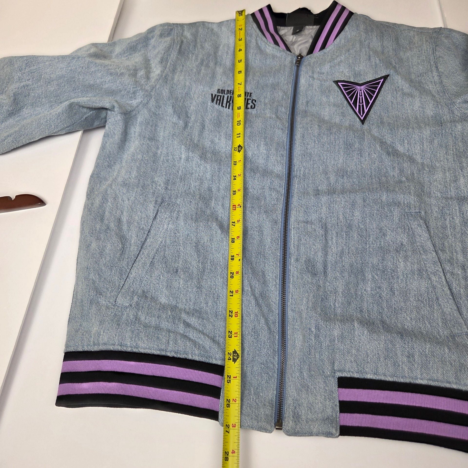 WNBA Golden State Valkyries Denim Bomber Jacket The Wild Collection Size M NWT 12