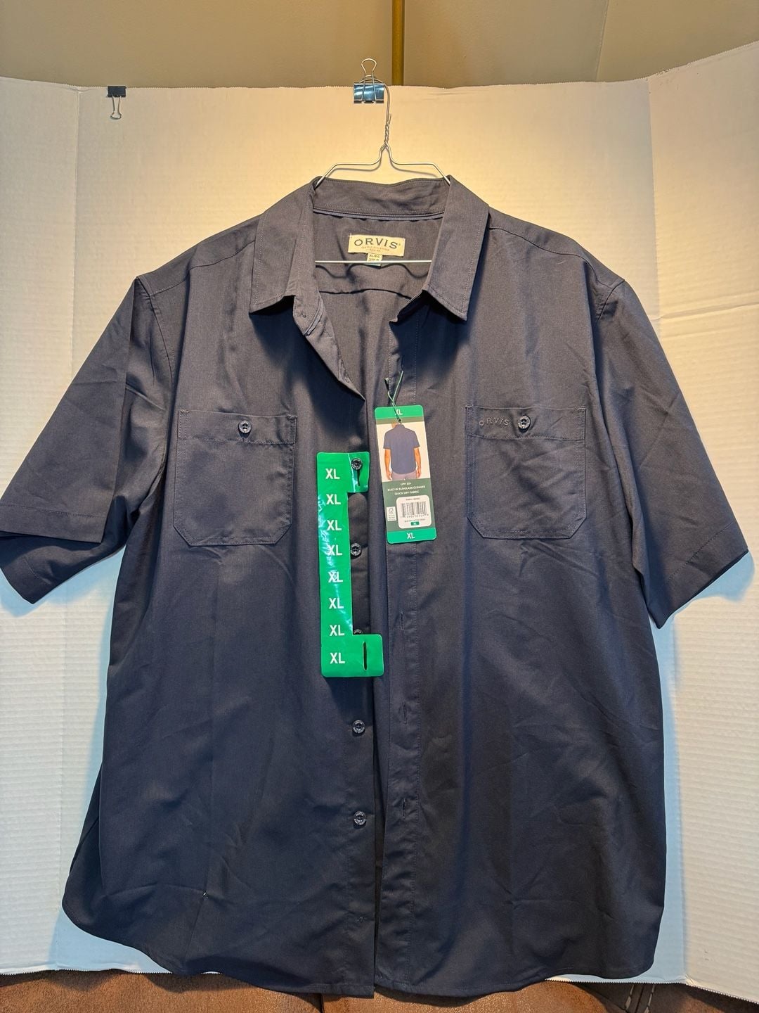 Orvis Short Sleeve Woven Tech Shirt Size XL Navy Blue 2