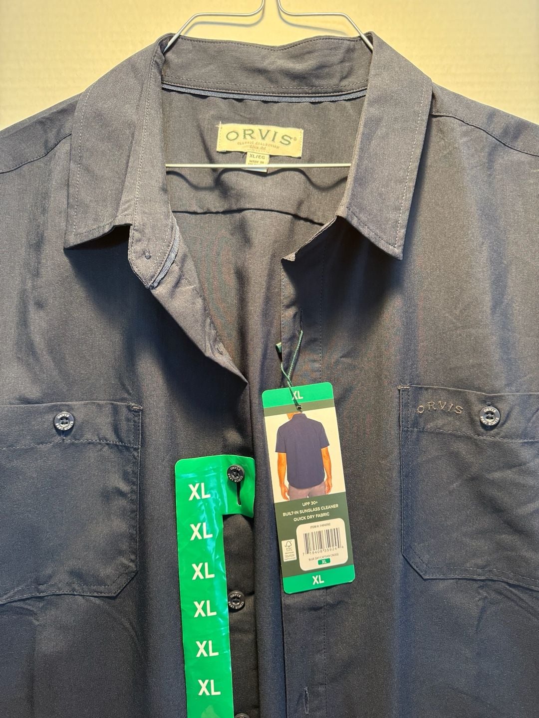 Orvis Short Sleeve Woven Tech Shirt Size XL Navy Blue 3