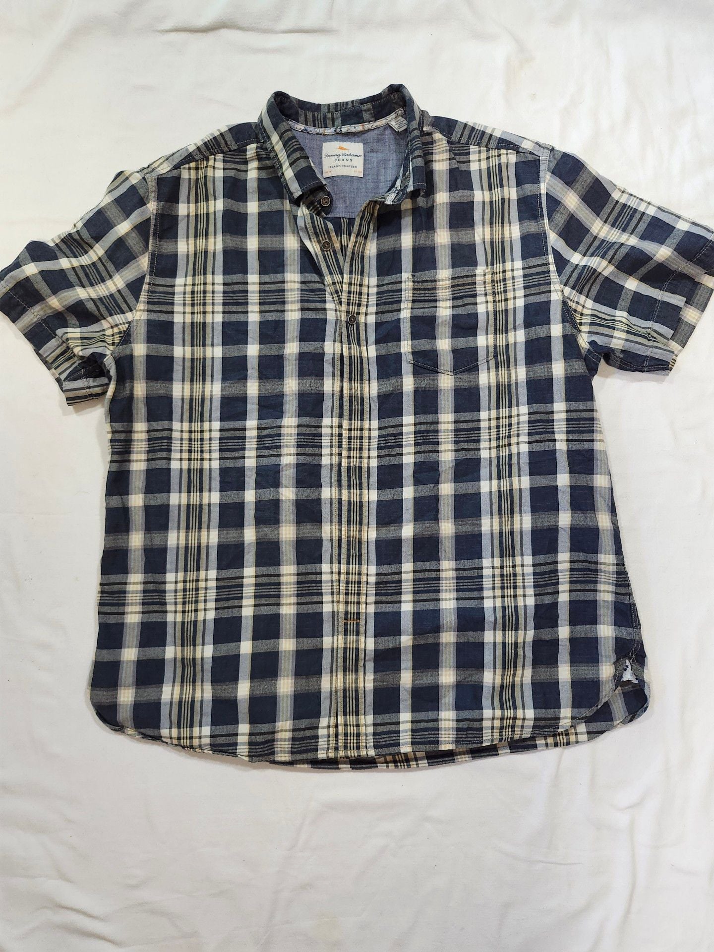 Tommy Bahama Jeans Plaid Short Sleeve Button Down Shirt Size L 2